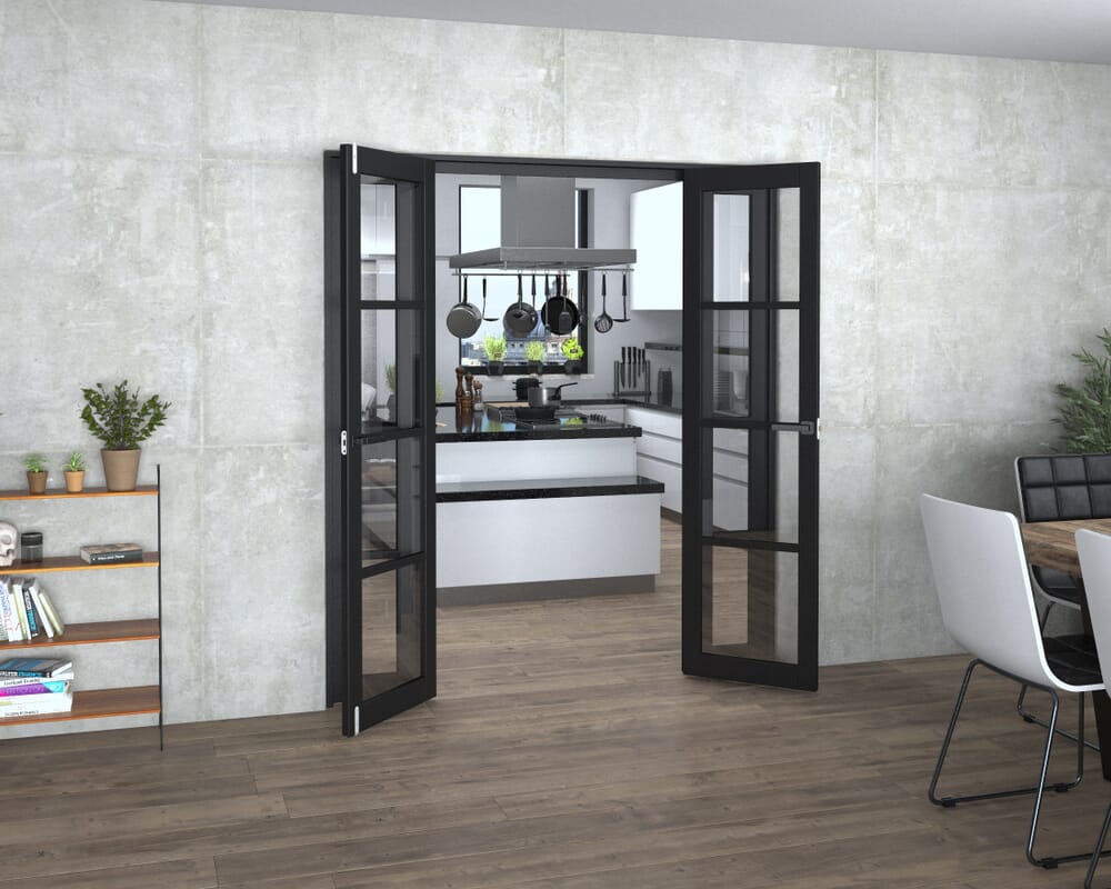 Black Kensington 4L Clear Glass Prefinished French Door Set 1770mm(W) x 2021mm(H)