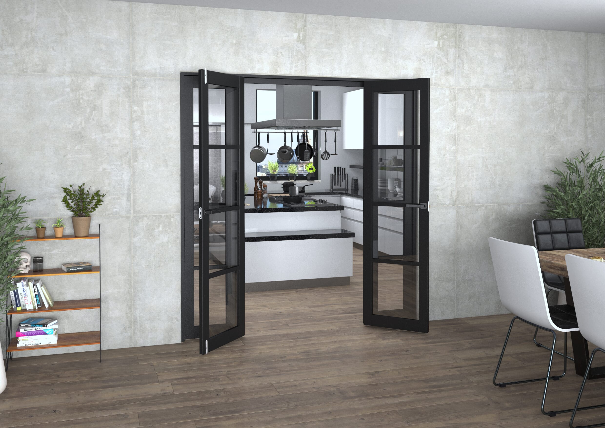 Black Kensington 4L Clear Glass Prefinished French Door Set 1922mm(W) x 2021mm(H)