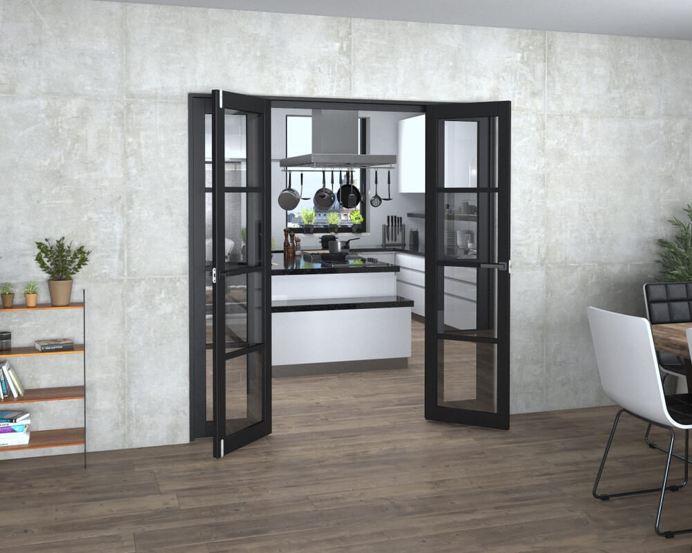 Black Kensington 4L Clear Glass Prefinished French Door Set 1922mm(W) x 2021mm(H)