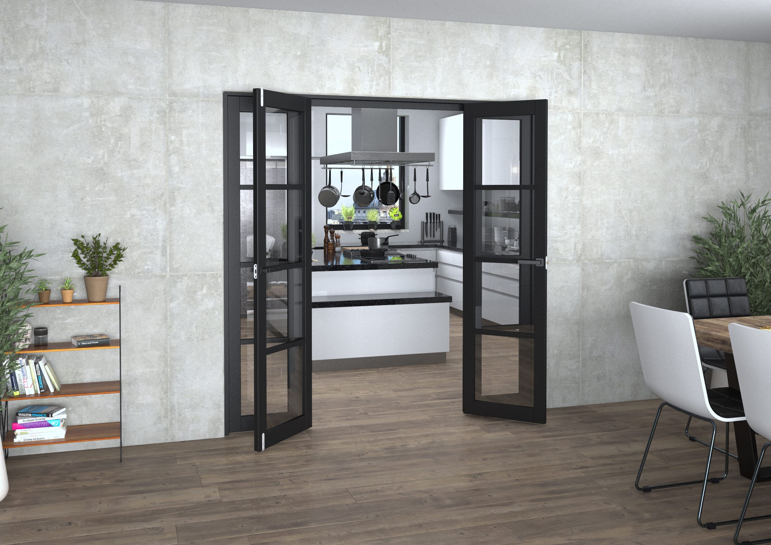 Black Kensington 4L Clear Glass Prefinished French Door Set 1998mm(W) x 2021mm(H)