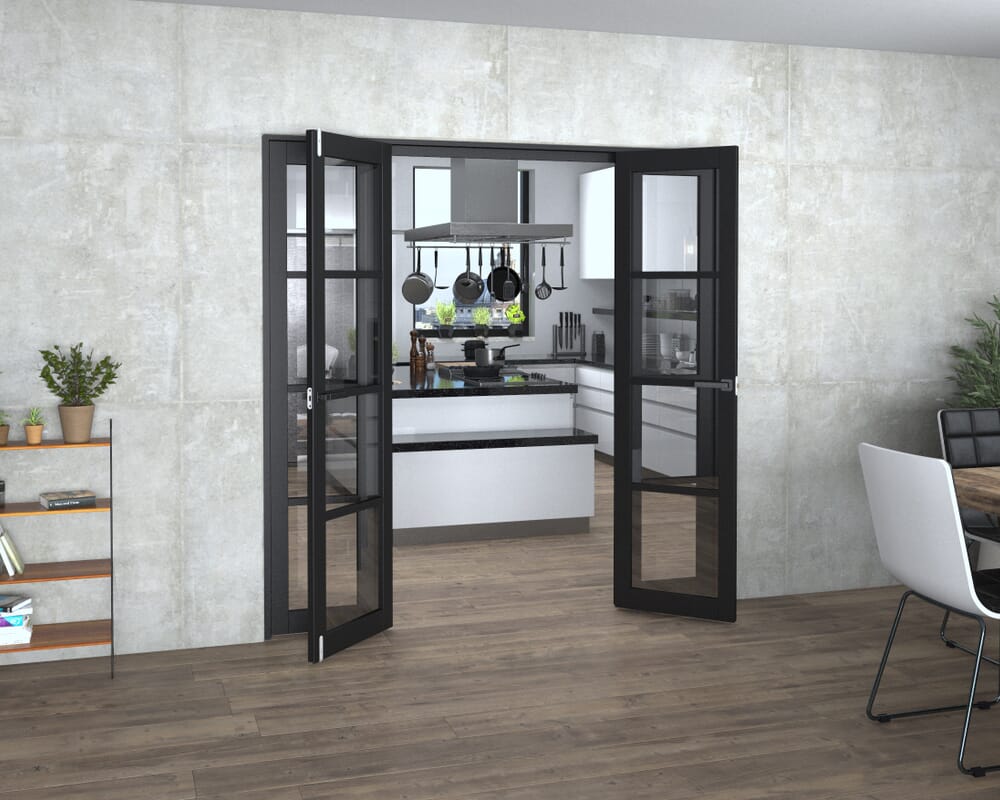 Black Kensington 4L Clear Glass Prefinished French Door Set 1998mm(W) x 2021mm(H)