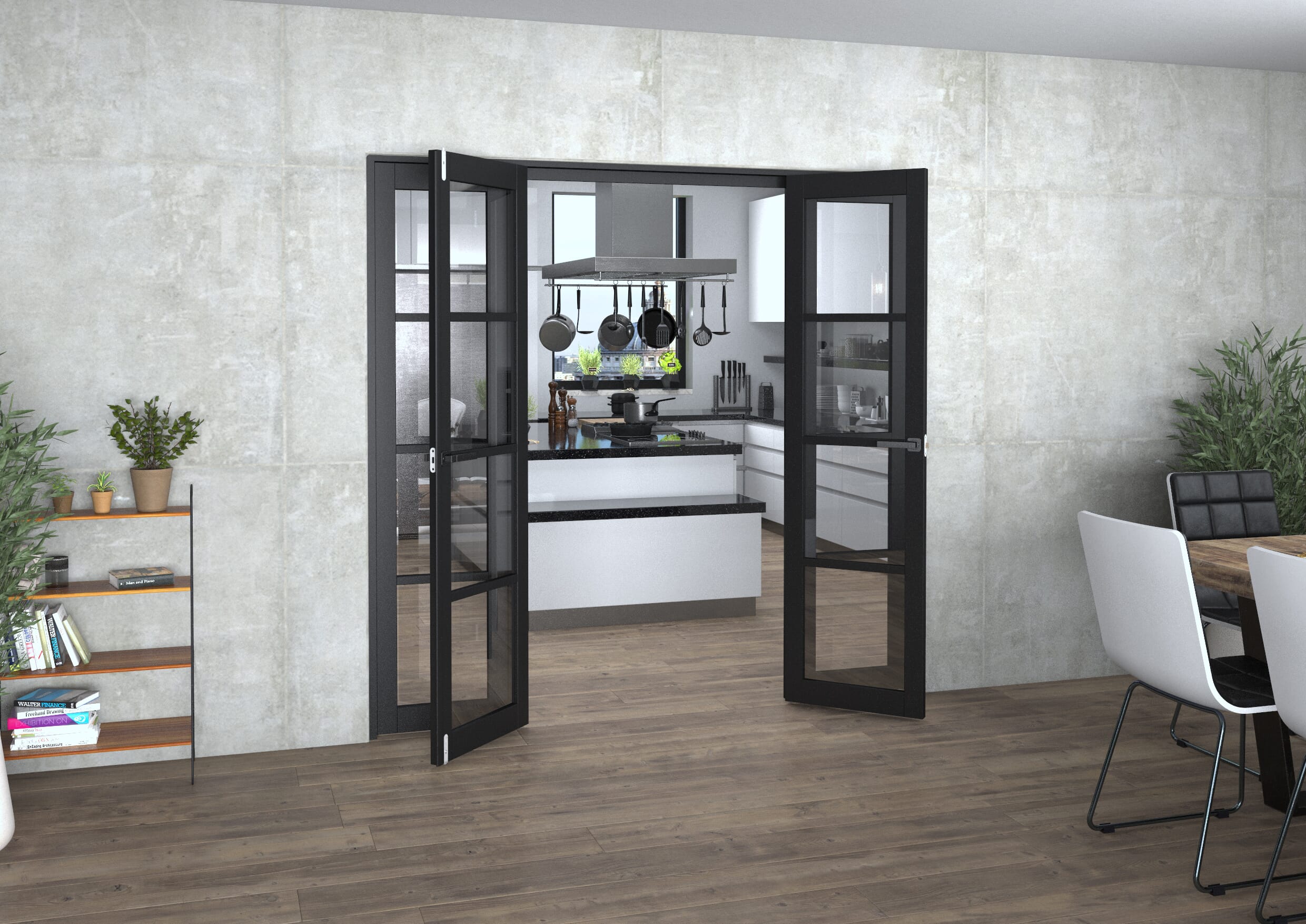Black Kensington 4L Clear Glass Prefinished French Door Set 2074mm(W) x 2021mm(H)