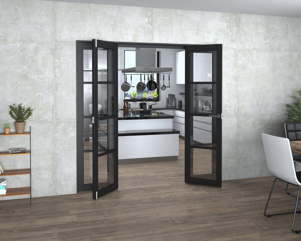 Black Kensington 4L Clear Glass Prefinished French Door Set 2074mm(W) x 2021mm(H)