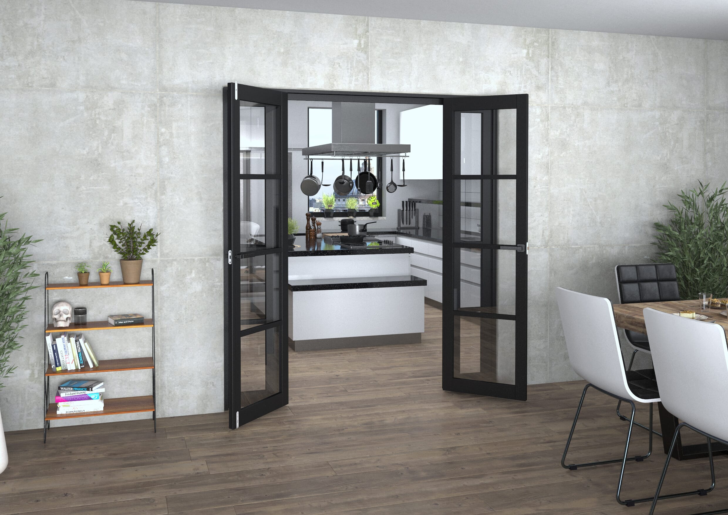 Black Kensington 4L Clear Glass Prefinished French Door Set 1850mm(W) x 2021mm(H)