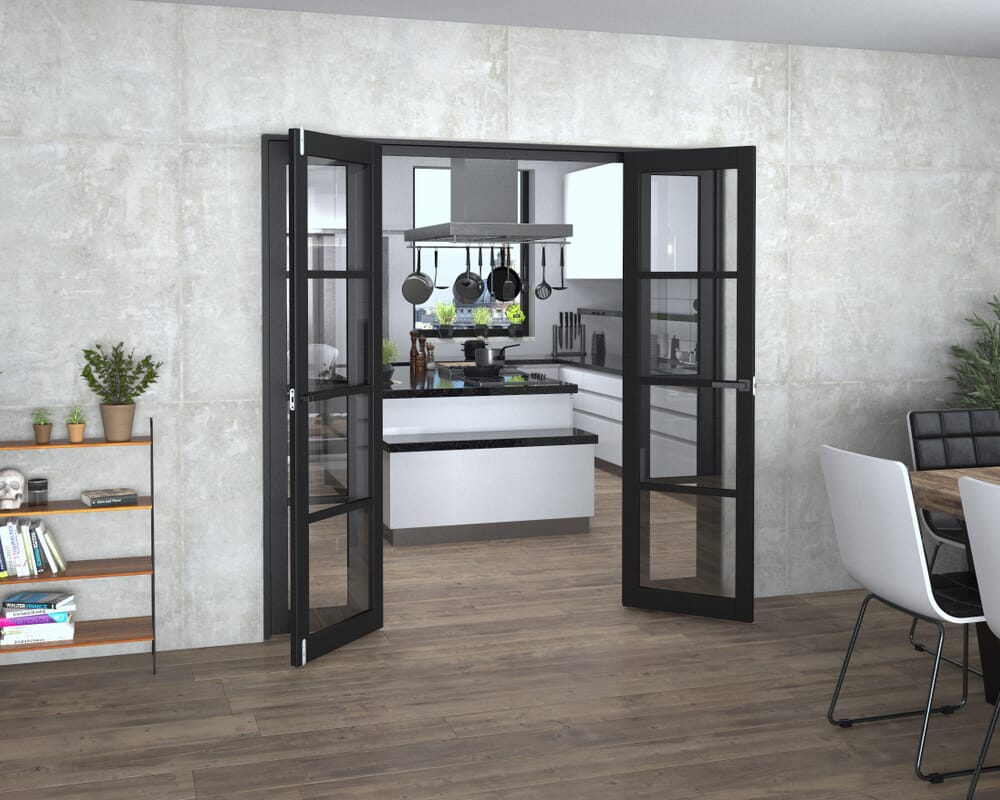 Black Kensington 4L Clear Glass Prefinished French Door Set 2002mm(W) x 2021mm(H)