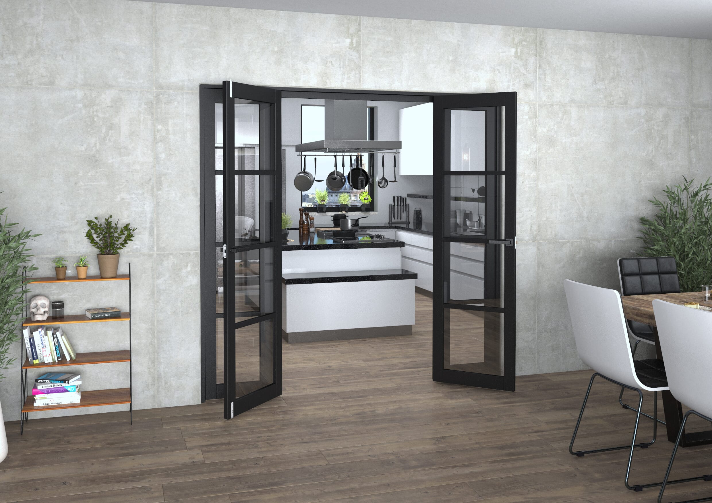 Black Kensington 4L Clear Glass Prefinished French Door Set 2078mm(W) x 2021mm(H)