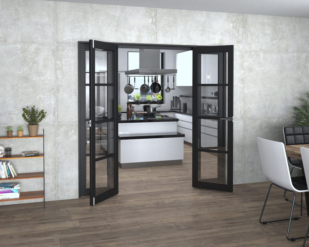 Black Kensington 4L Clear Glass Prefinished French Door Set 2078mm(W) x 2021mm(H)