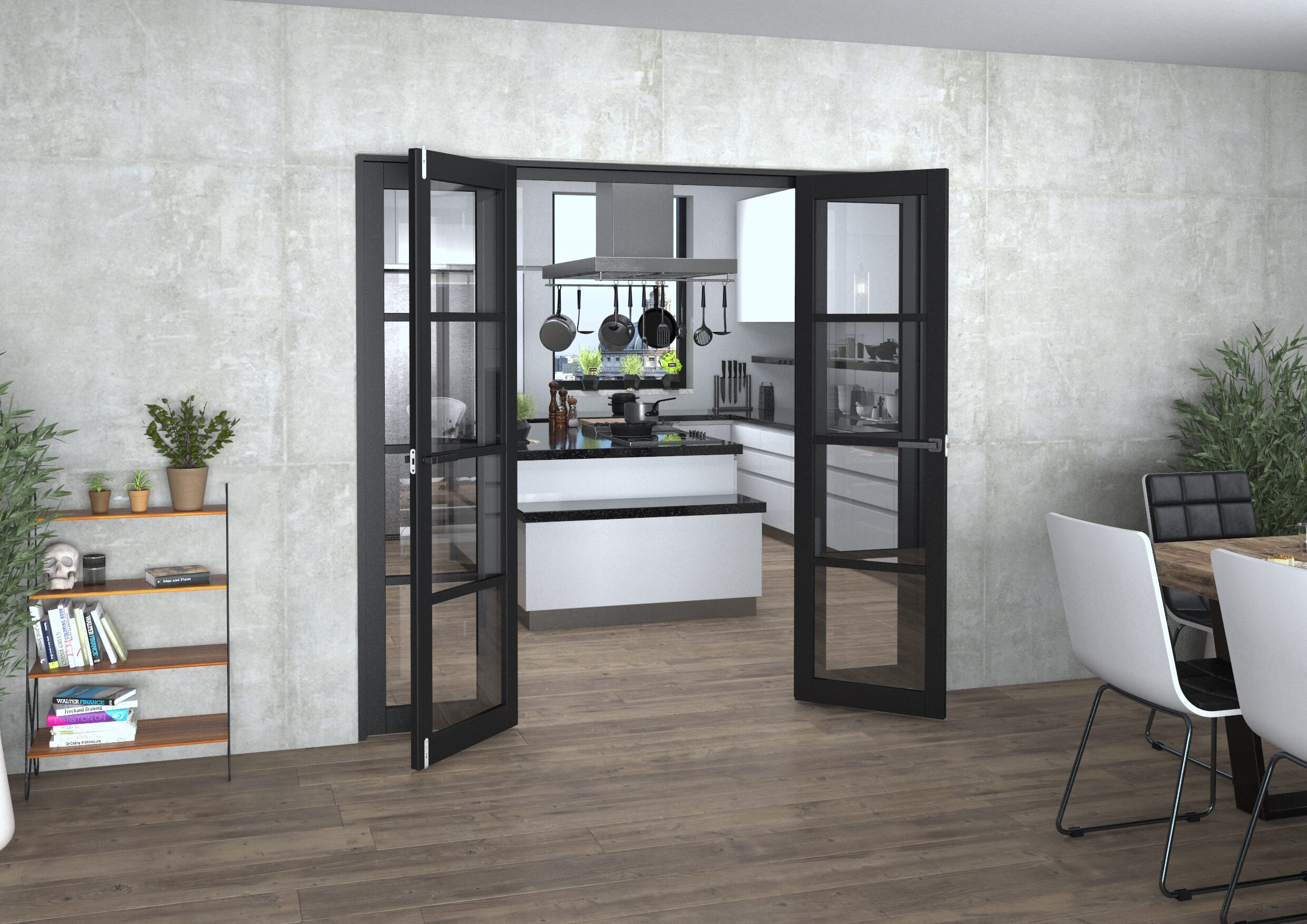 Black Kensington 4L Clear Glass Prefinished French Door Set 2154mm(W) x 2021mm(H)