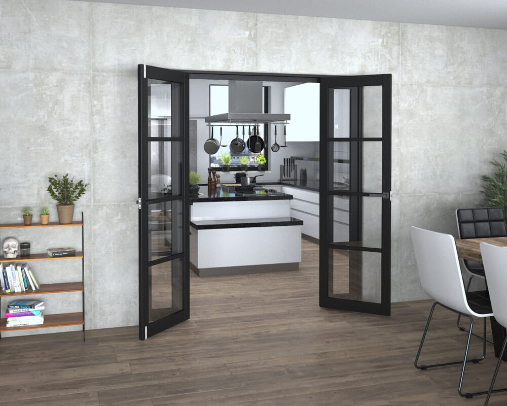 Black Kensington 4L Clear Glass Prefinished French Door Set 1924mm(W) x 2021mm(H)