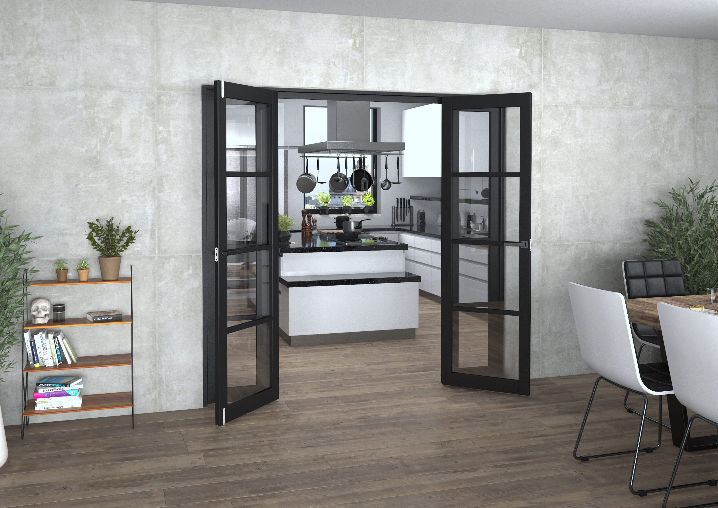 Black Kensington 4L Clear Glass Prefinished French Door Set 2076mm(W) x 2021mm(H)