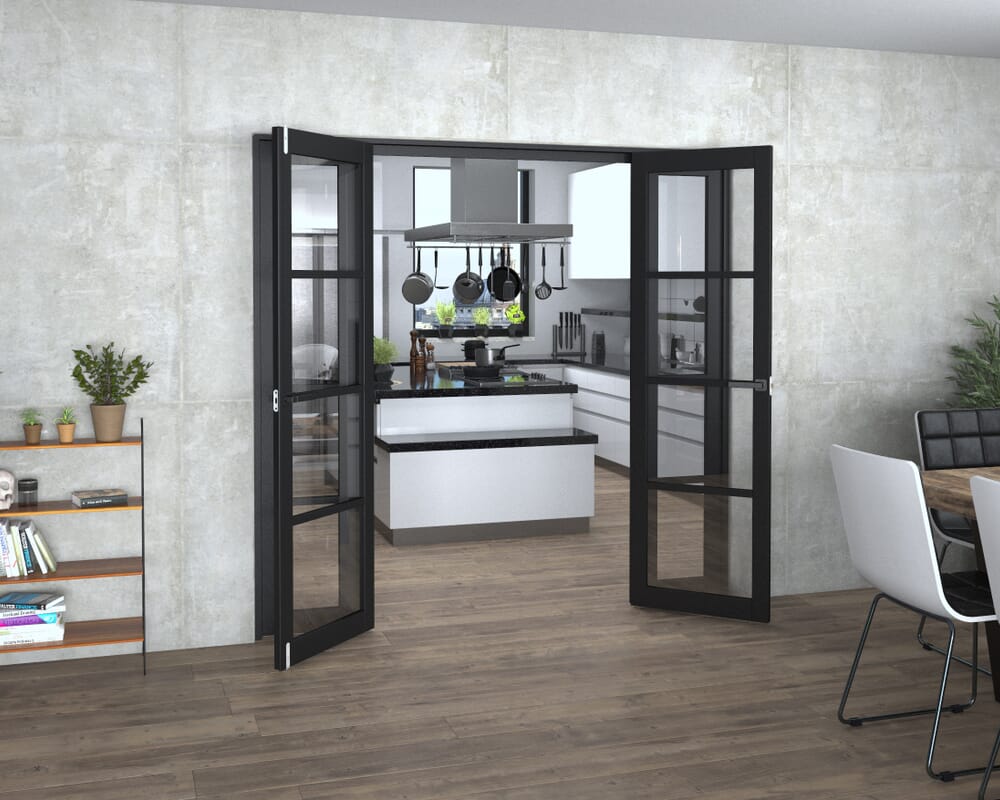 Black Kensington 4L Clear Glass Prefinished French Door Set 2076mm(W) x 2021mm(H)