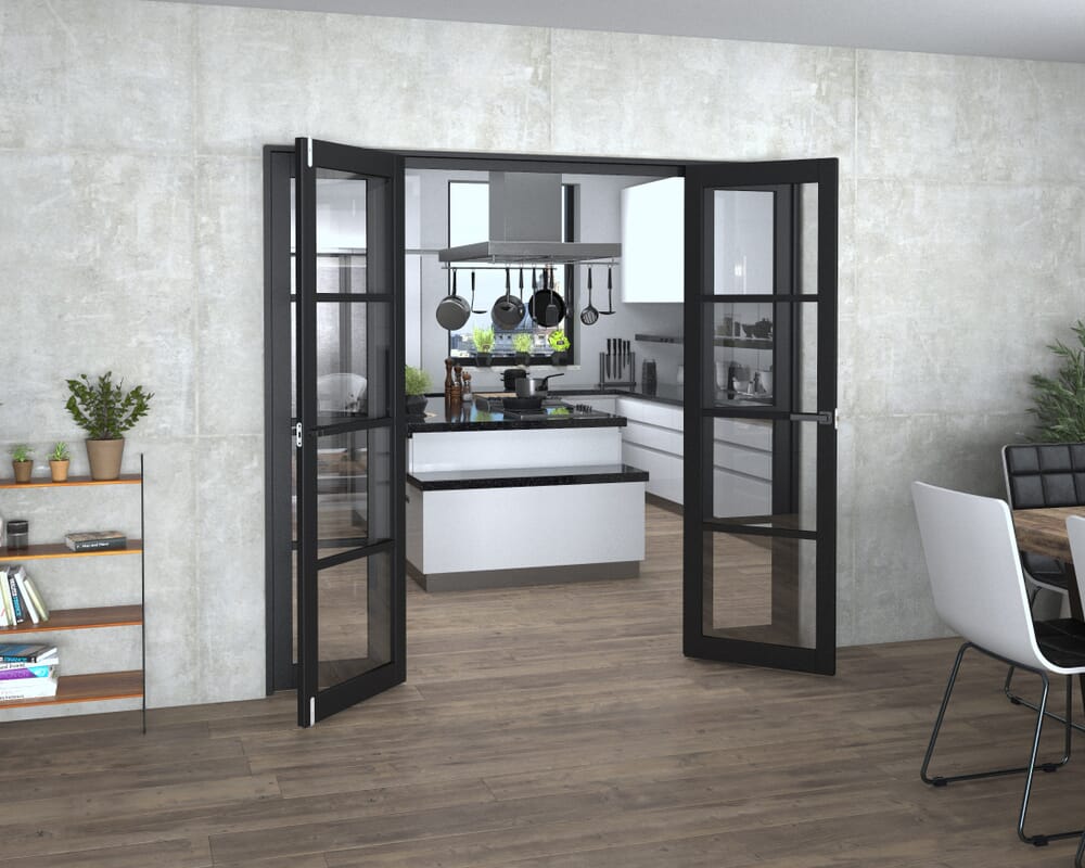 Black Kensington 4L Clear Glass Prefinished French Door Set 2152mm(W) x 2021mm(H)