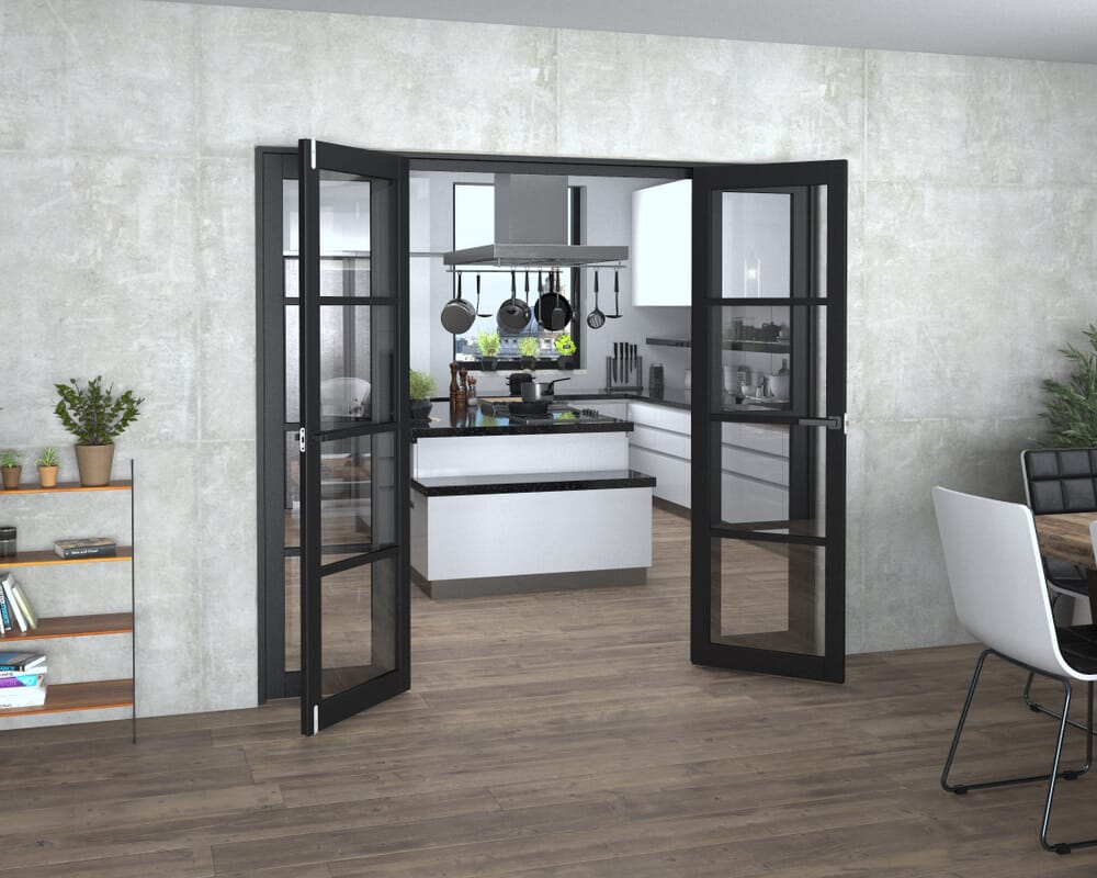 Black Kensington 4L Clear Glass Prefinished French Door Set 2228mm(W) x 2021mm(H)