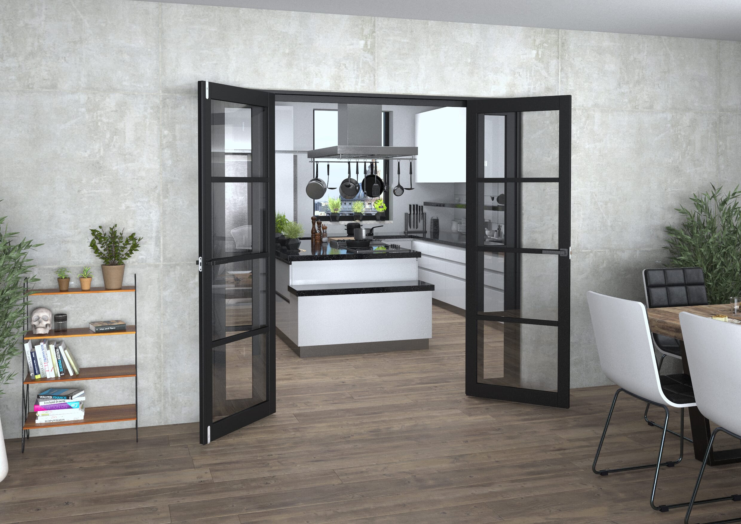 Black Kensington 4L Clear Glass Prefinished French Door Set 2076mm(W) x 2021mm(H)