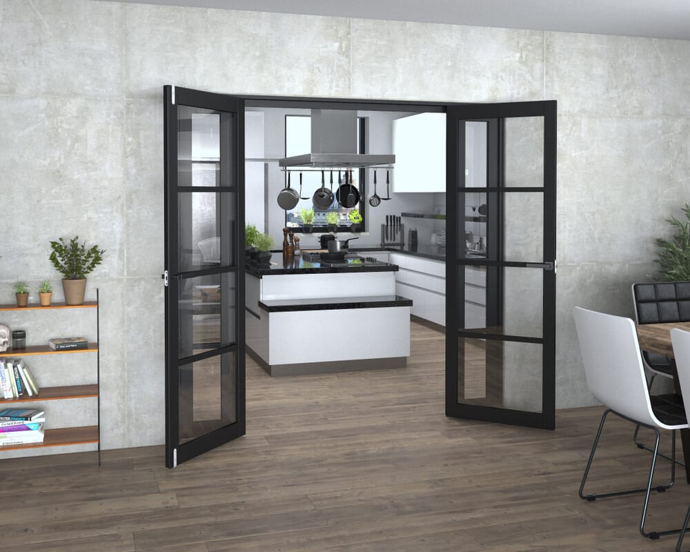 Black Kensington 4L Clear Glass Prefinished French Door Set 2076mm(W) x 2021mm(H)