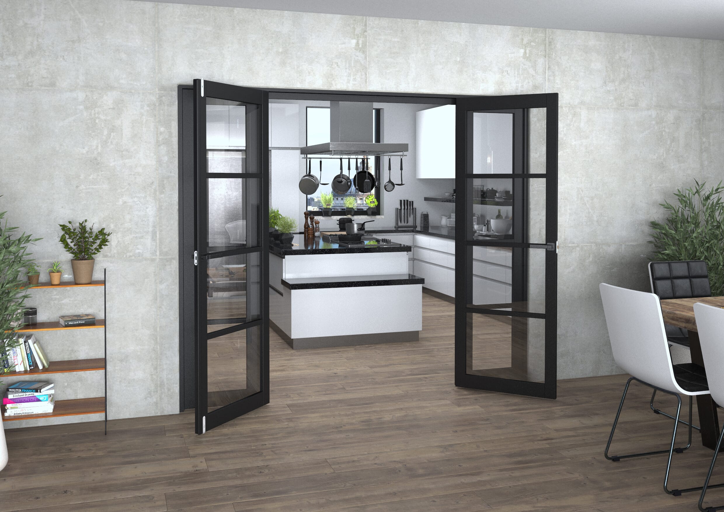 Black Kensington 4L Clear Glass Prefinished French Door Set 2380mm(W) x 2021mm(H)