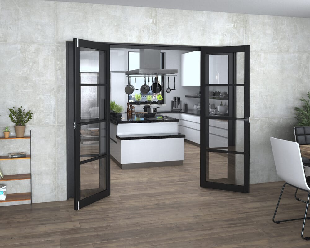 Black Kensington 4L Clear Glass Prefinished French Door Set 2380mm(W) x 2021mm(H)