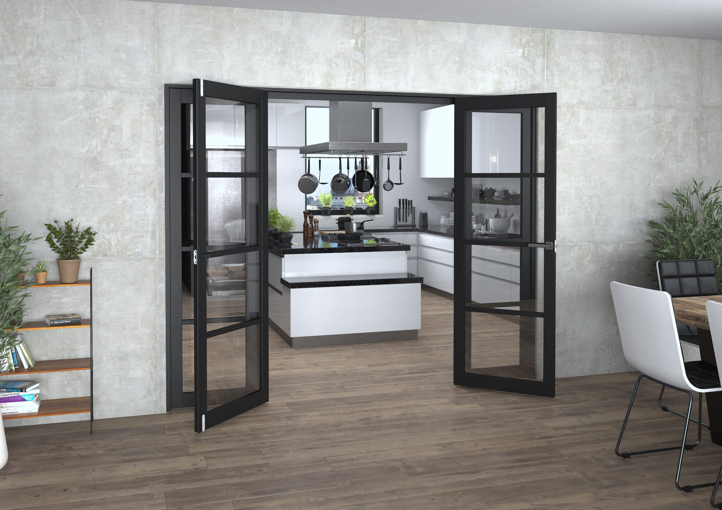 Black Kensington 4L Clear Glass Prefinished French Door Set 2532mm(W) x 2021mm(H)