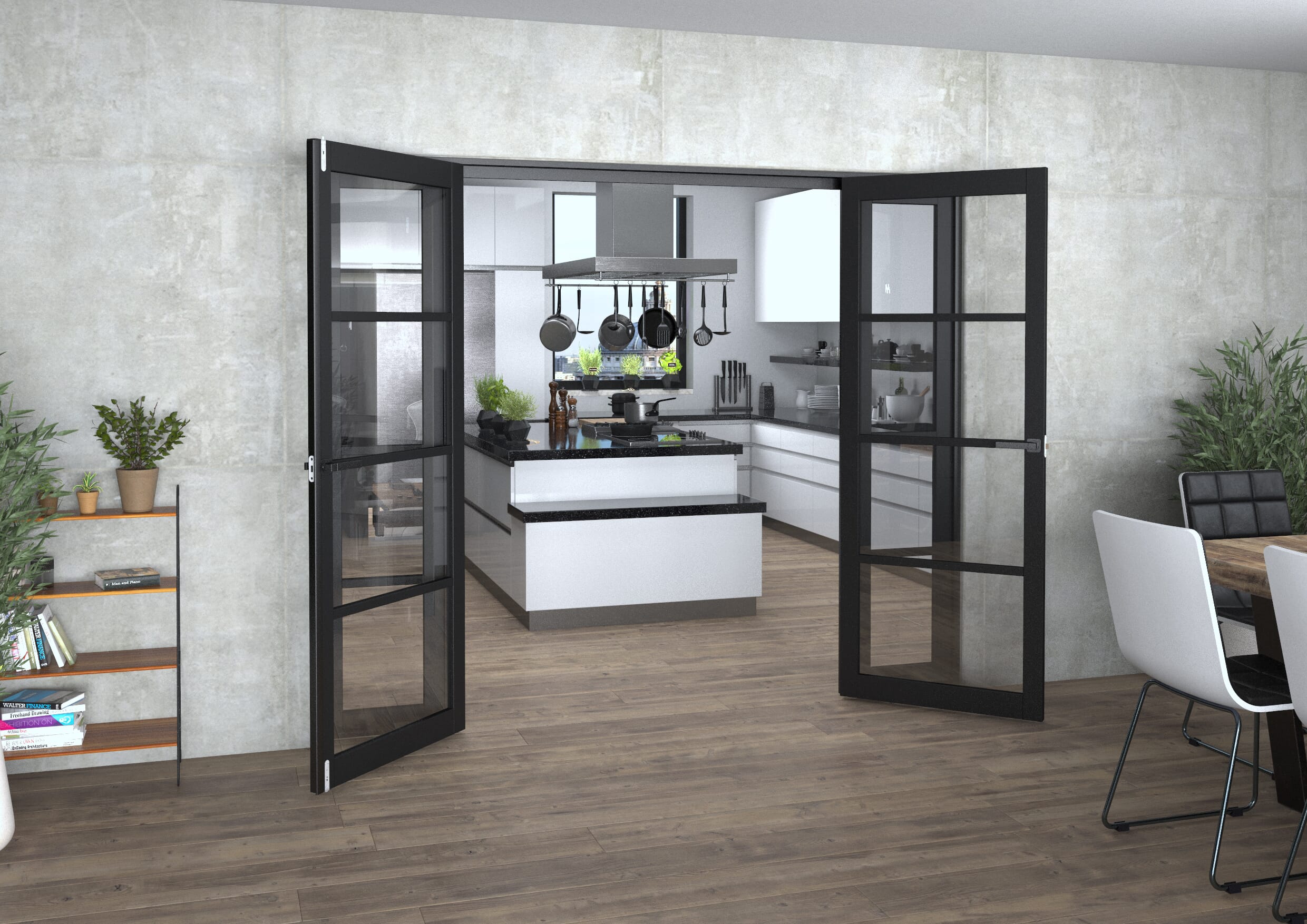 Black Kensington 4L Clear Glass Prefinished French Door Set 2456mm(W) x 2021mm(H)