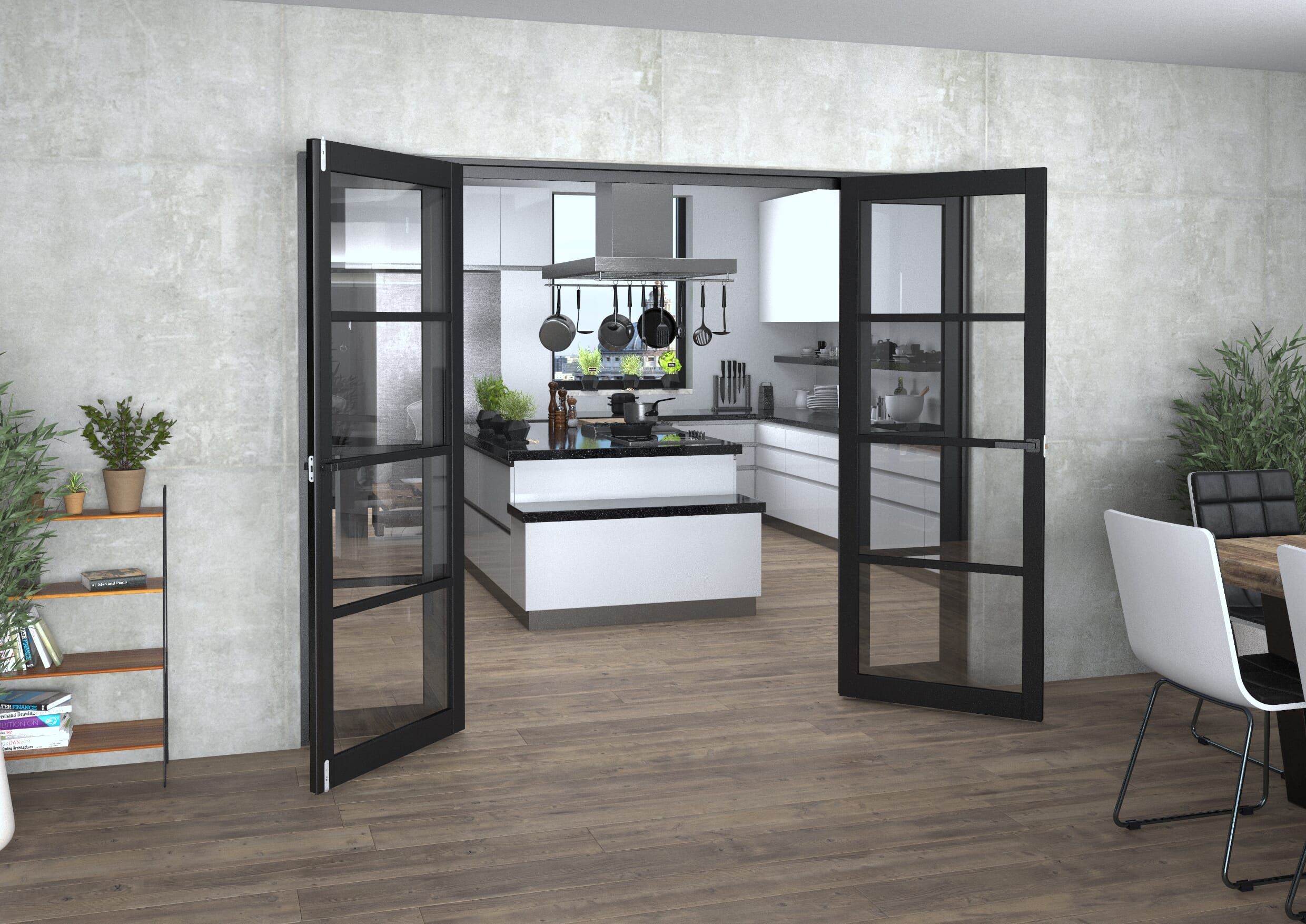 Black Kensington 4L Clear Glass Prefinished French Door Set 2532mm(W) x 2021mm(H)