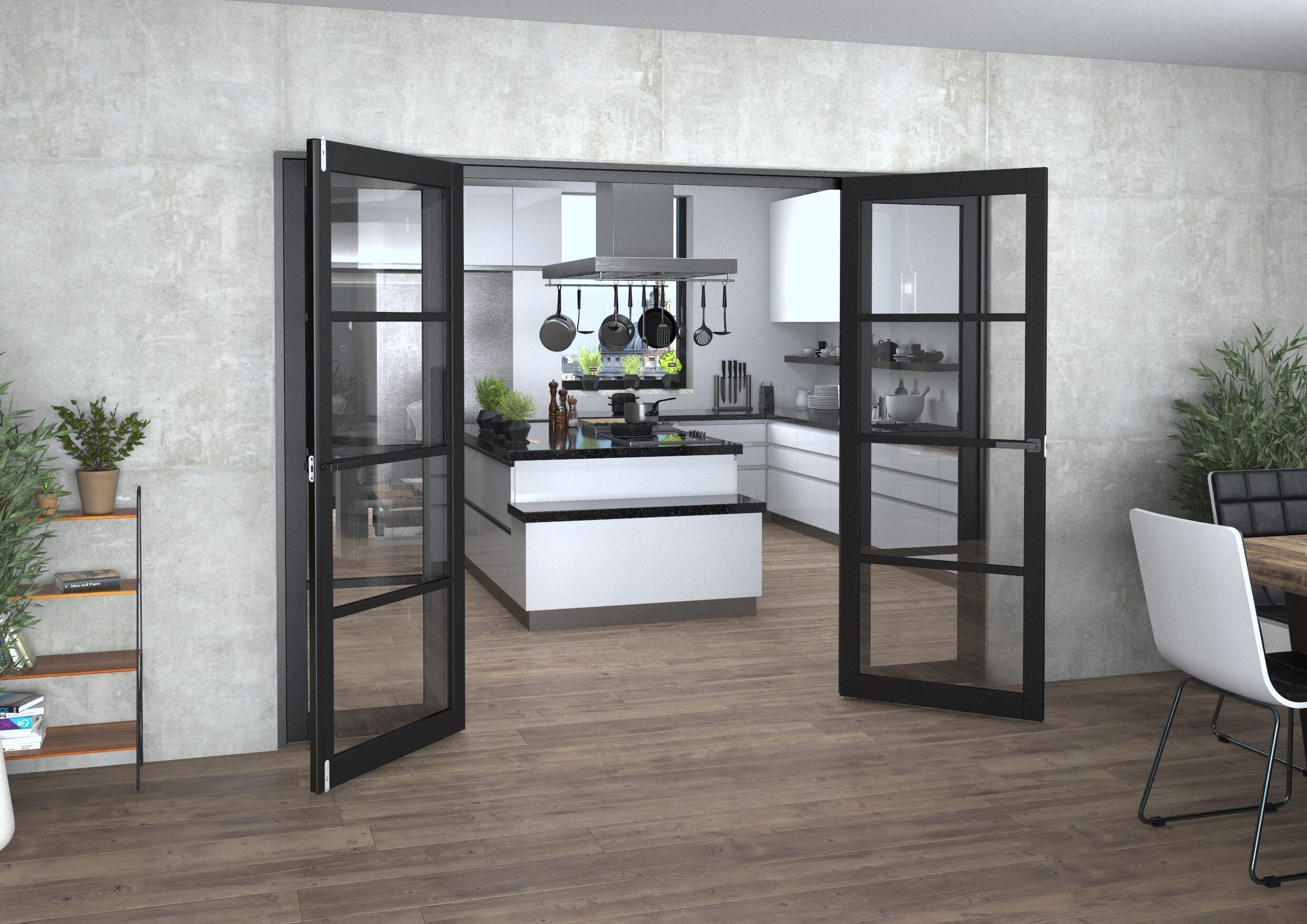 Black Kensington 4L Clear Glass Prefinished French Door Set 2684mm(W) x 2021mm(H)