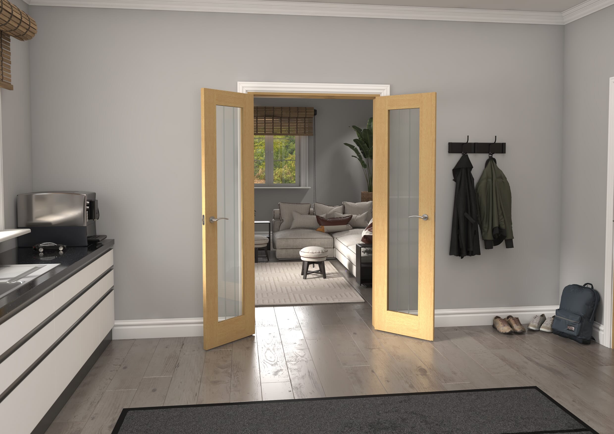 1122x2021x133mm Mexicano P10 Glazed Oak Prefinished French Door Set