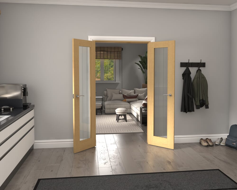 1122x2021x133mm Mexicano P10 Glazed Oak Prefinished French Door Set
