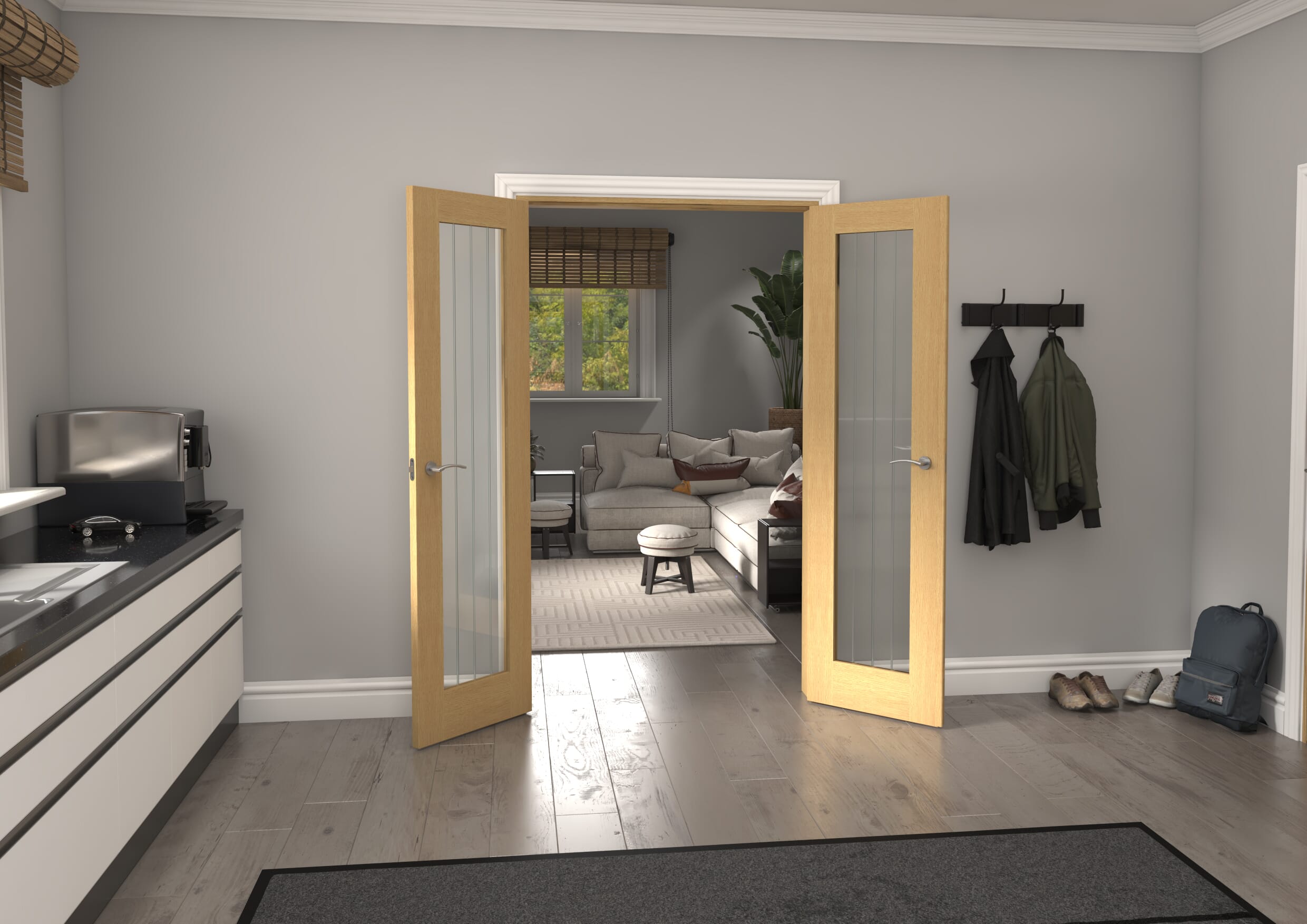 1202x2021x133mm Mexicano P10 Glazed Oak Prefinished French Door Set