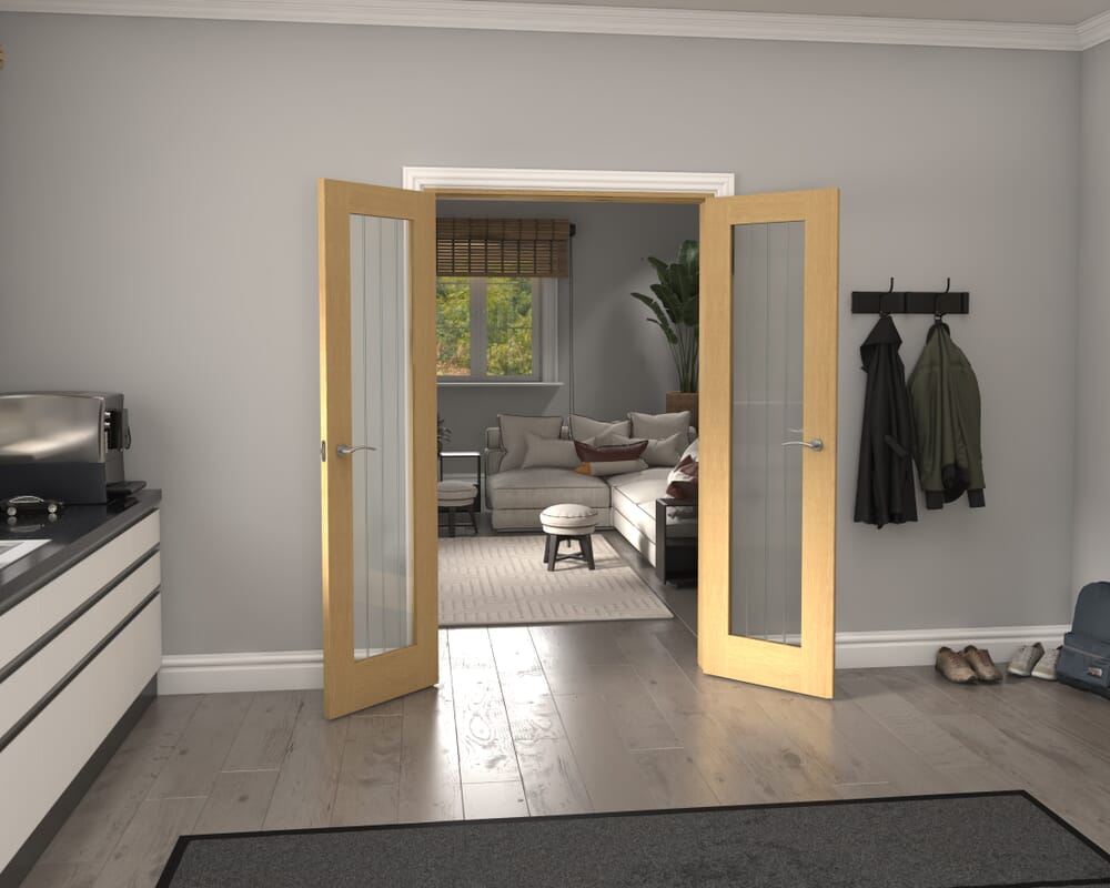 1202x2021x133mm Mexicano P10 Glazed Oak Prefinished French Door Set