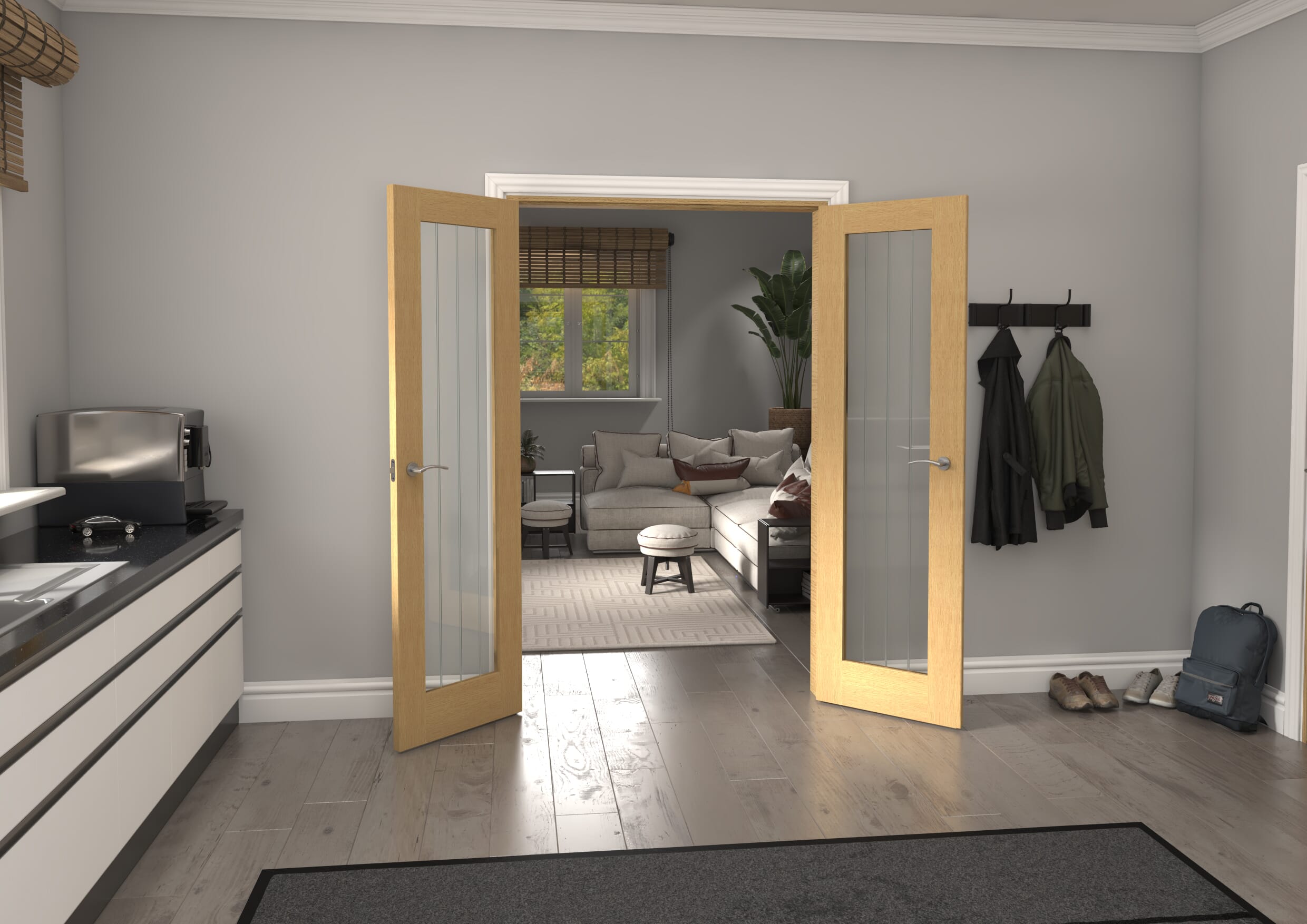 1276x2021x133mm Mexicano P10 Glazed Oak Prefinished French Door Set
