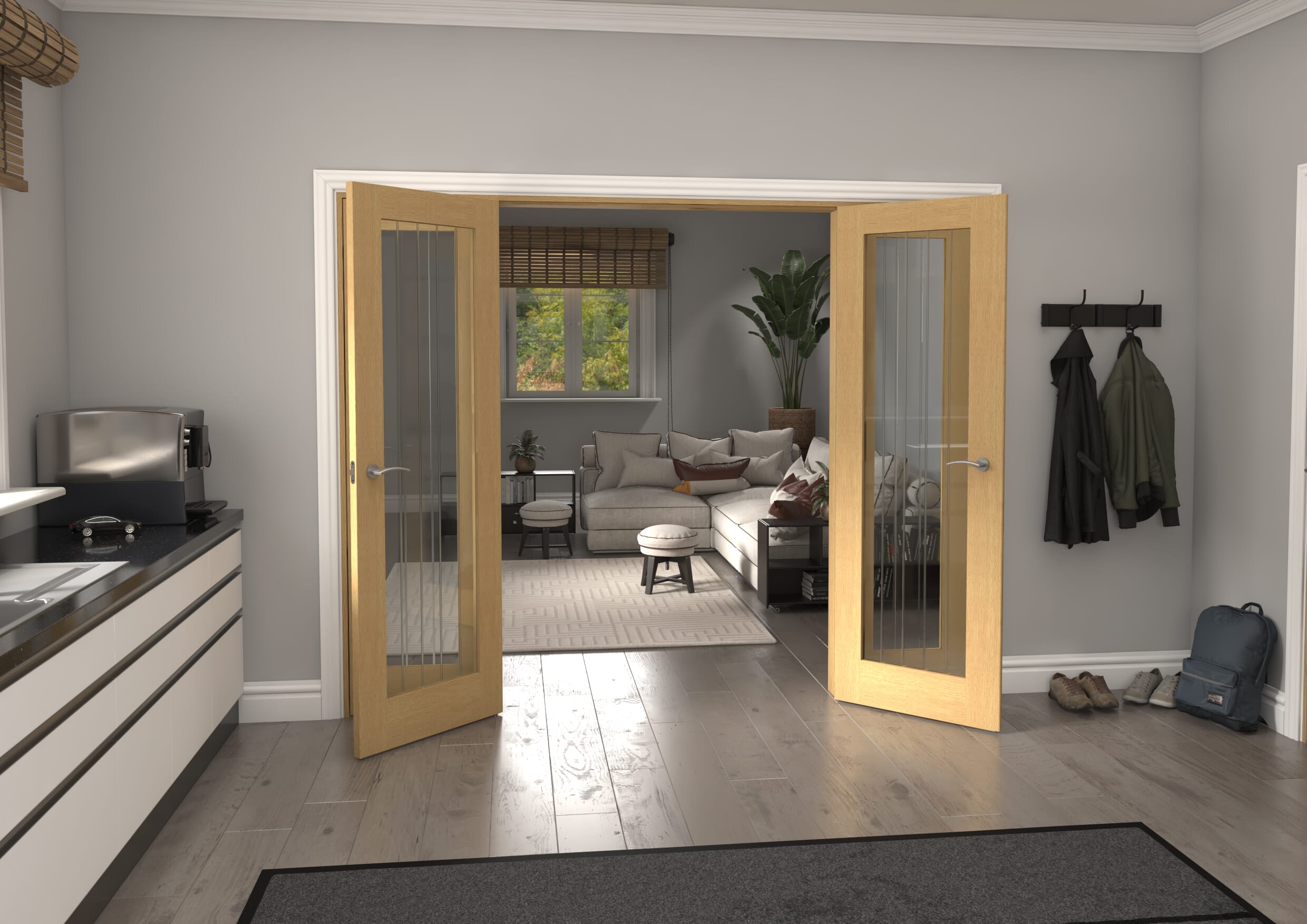 2530x2021x133mm Mexicano P10 Glazed Oak Prefinished French Door Set