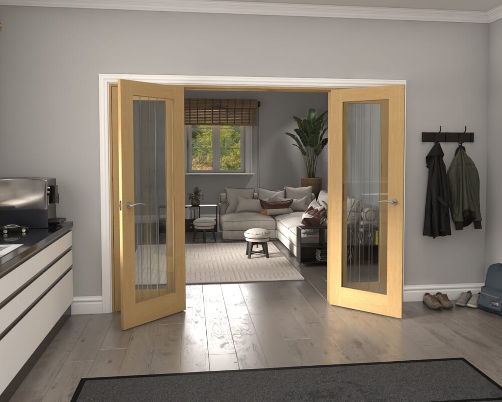 2610x2021x133mm Mexicano P10 Glazed Oak Prefinished French Door Set