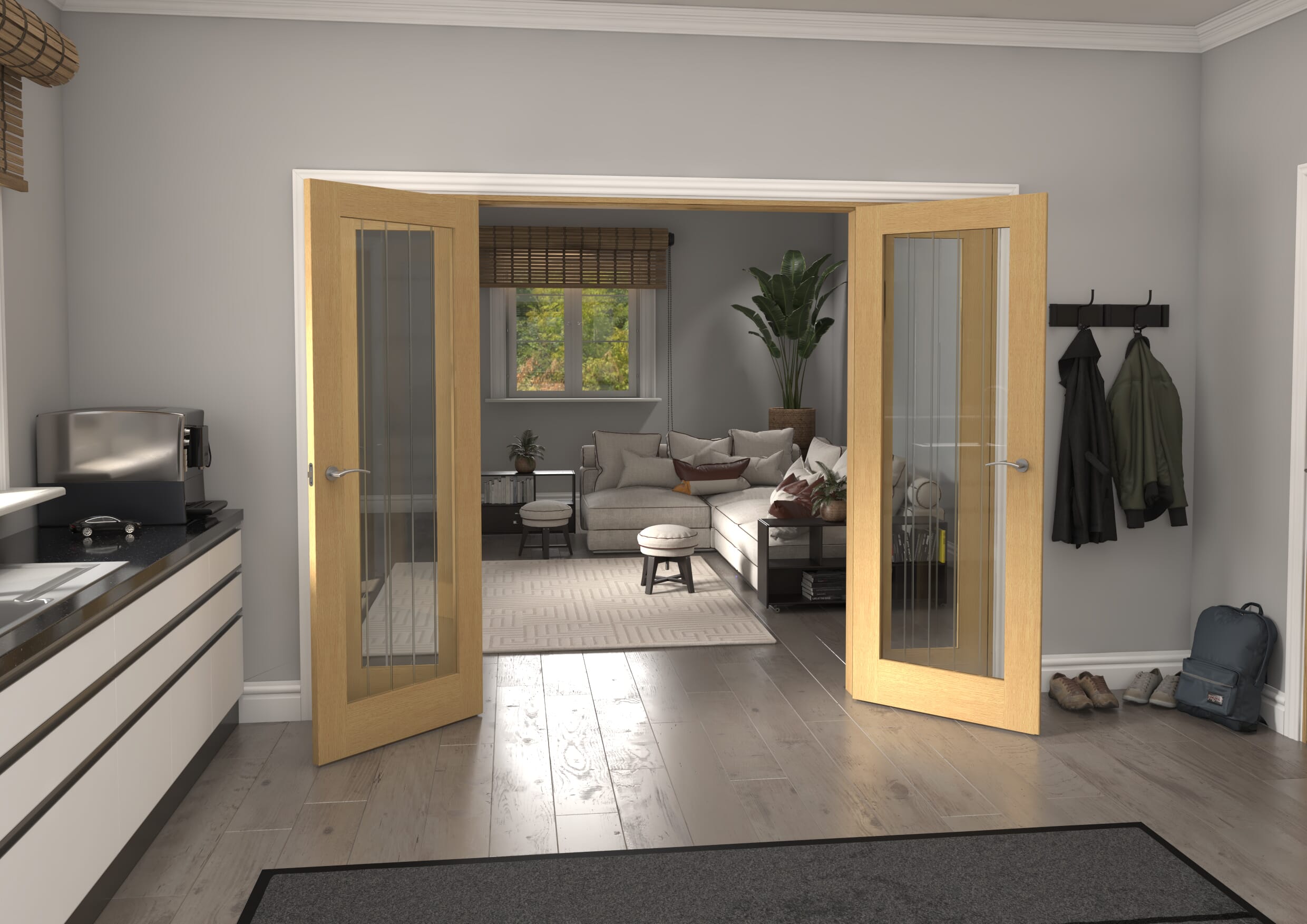 2682x2021x133mm Mexicano P10 Glazed Oak Prefinished French Door Set