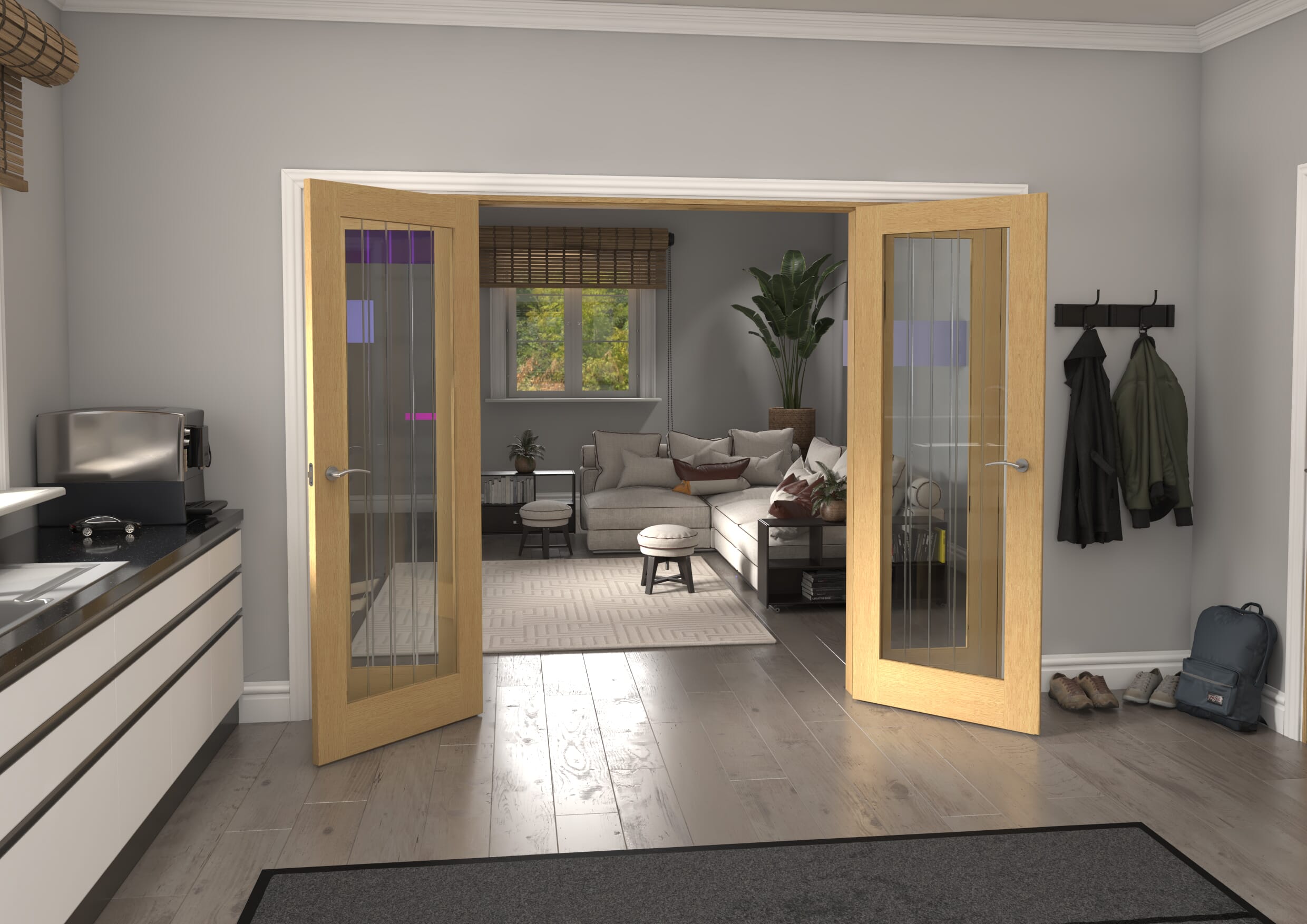 2762x2021x133mm Mexicano P10 Glazed Oak Prefinished French Door Set