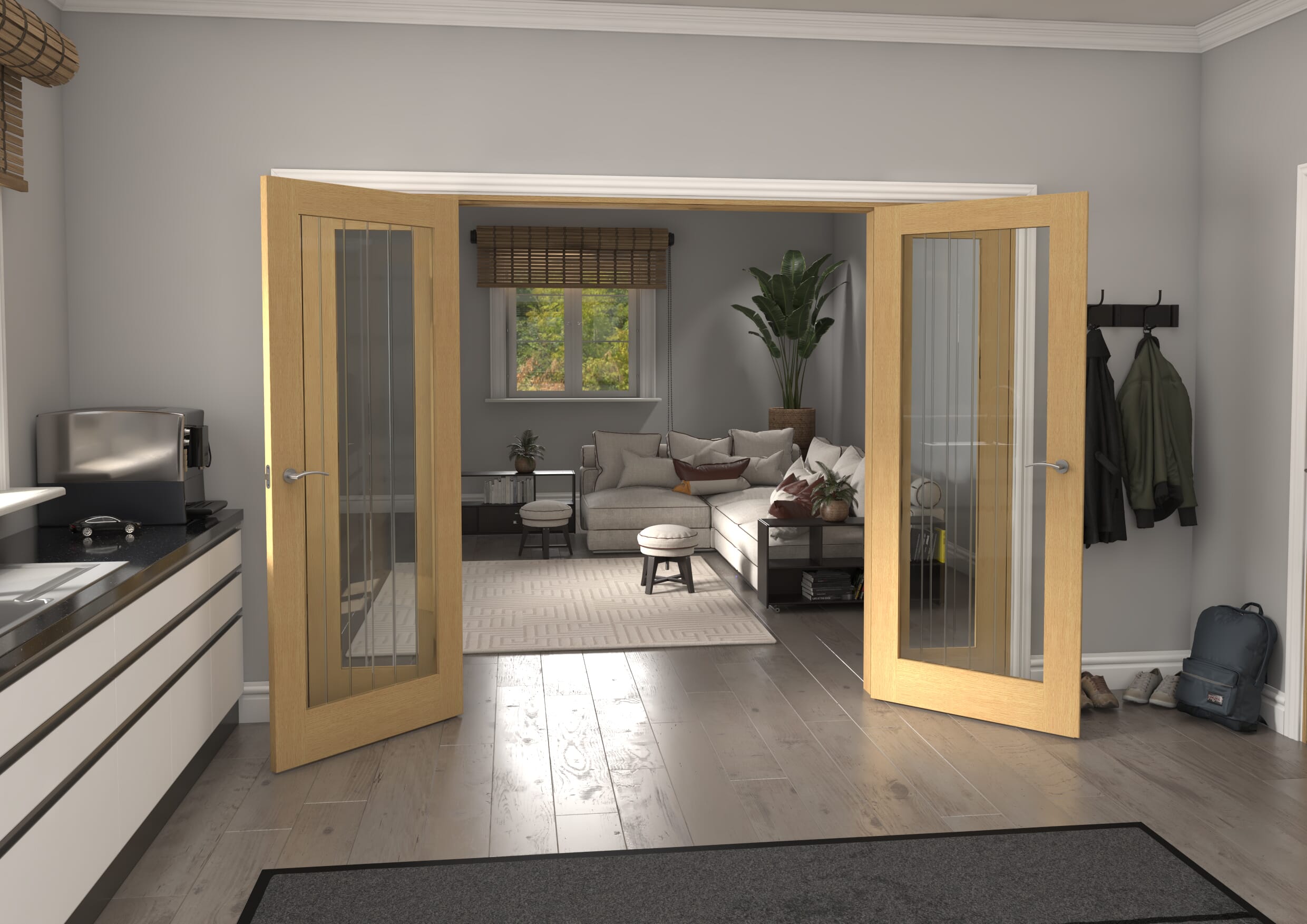 2834x2021x133mm Mexicano P10 Glazed Oak Prefinished French Door Set