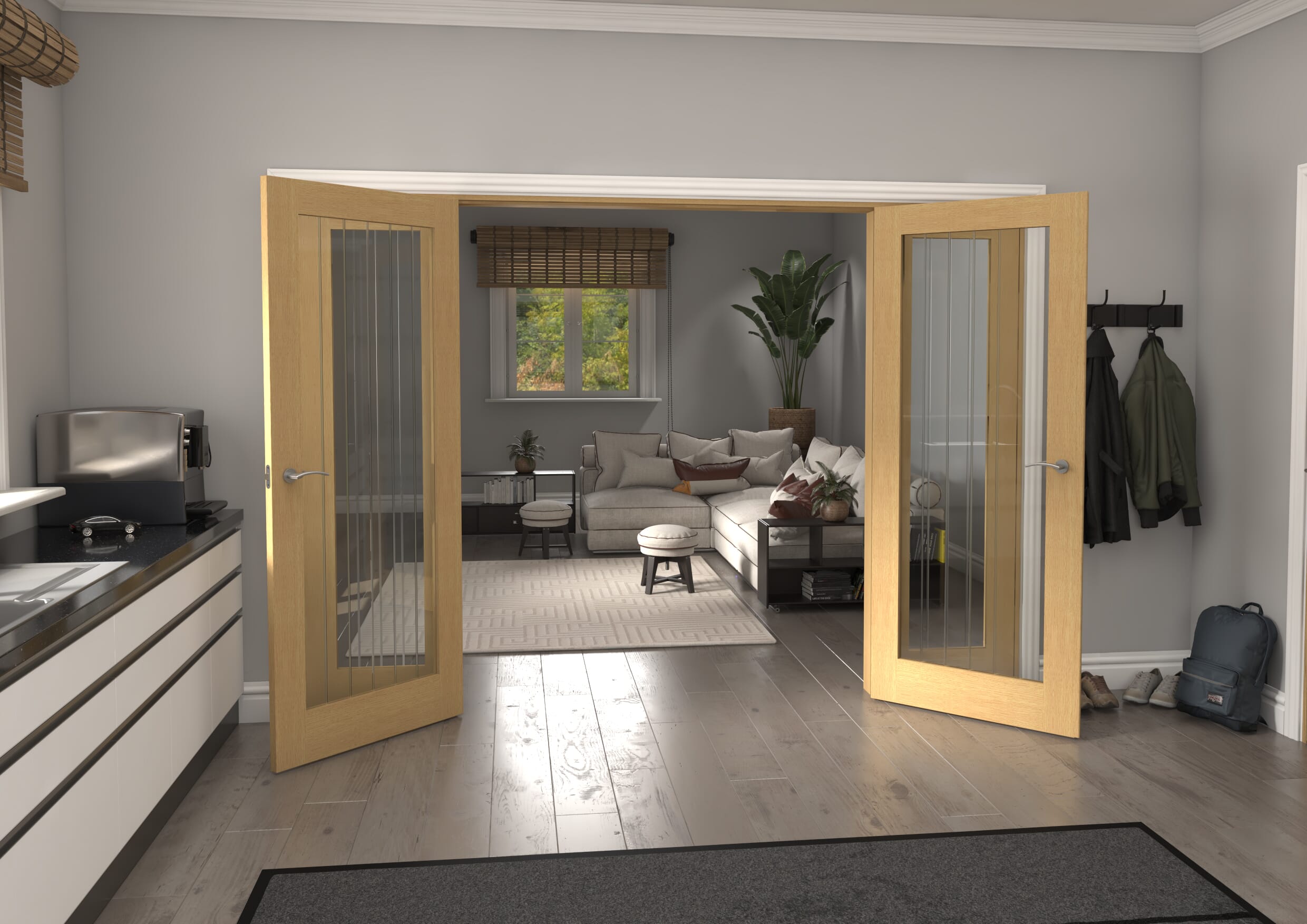 2914x2021x133mm Mexicano P10 Glazed Oak Prefinished French Door Set