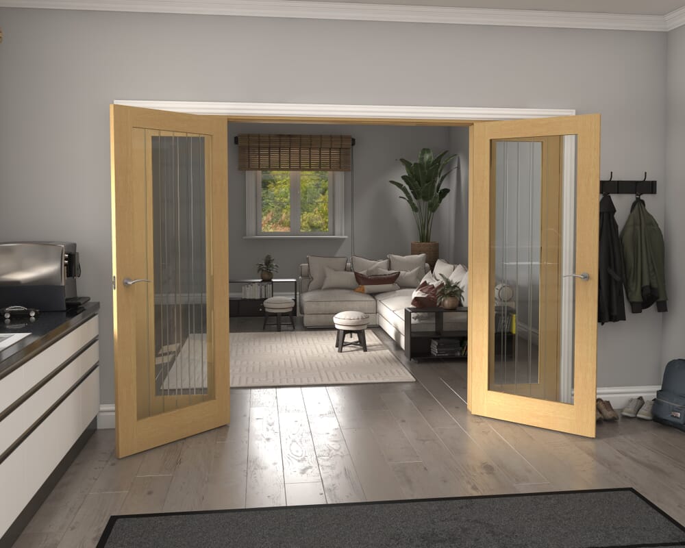 2914x2021x133mm Mexicano P10 Glazed Oak Prefinished French Door Set