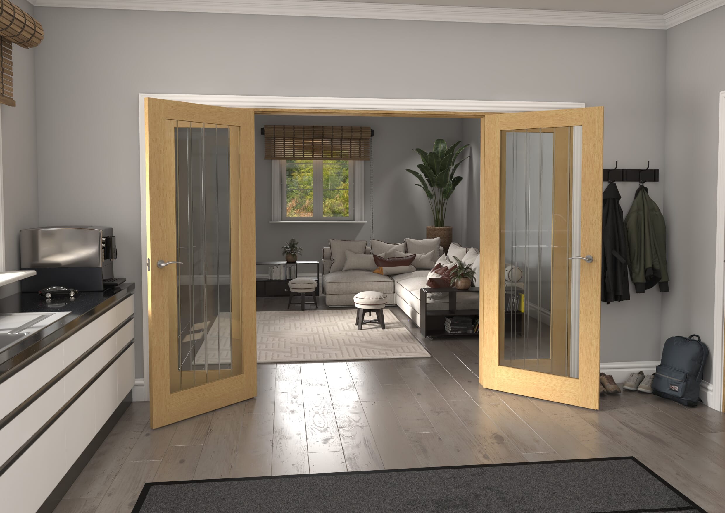 2988x2021x133mm Mexicano P10 Glazed Oak Prefinished French Door Set