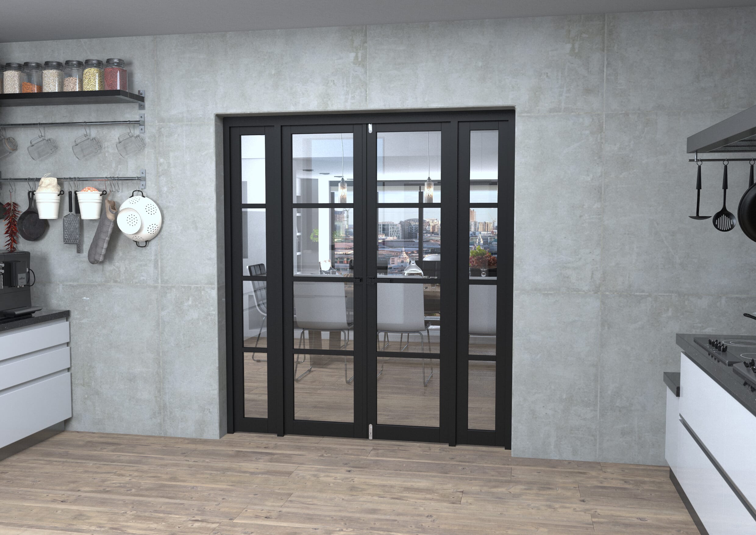 Black Kensington 4L Clear Glass Prefinished French Door Set 1770mm(W) x 2021mm(H)