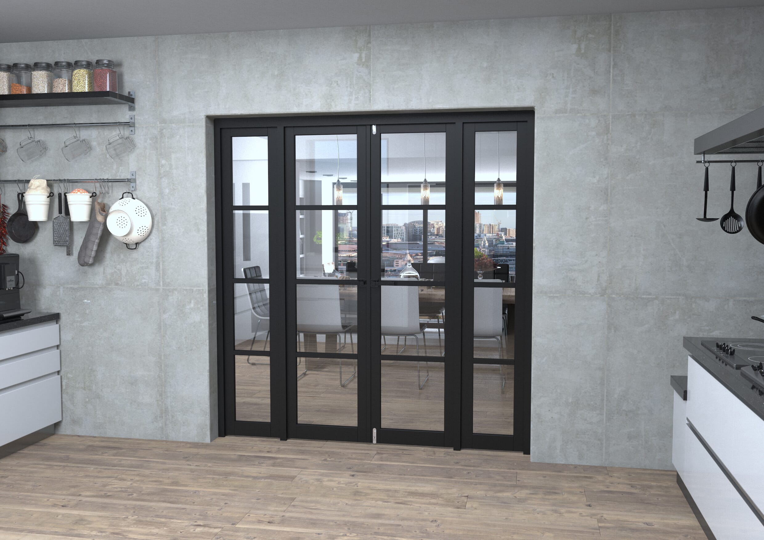 Black Kensington 4L Clear Glass Prefinished French Door Set 1922mm(W) x 2021mm(H)