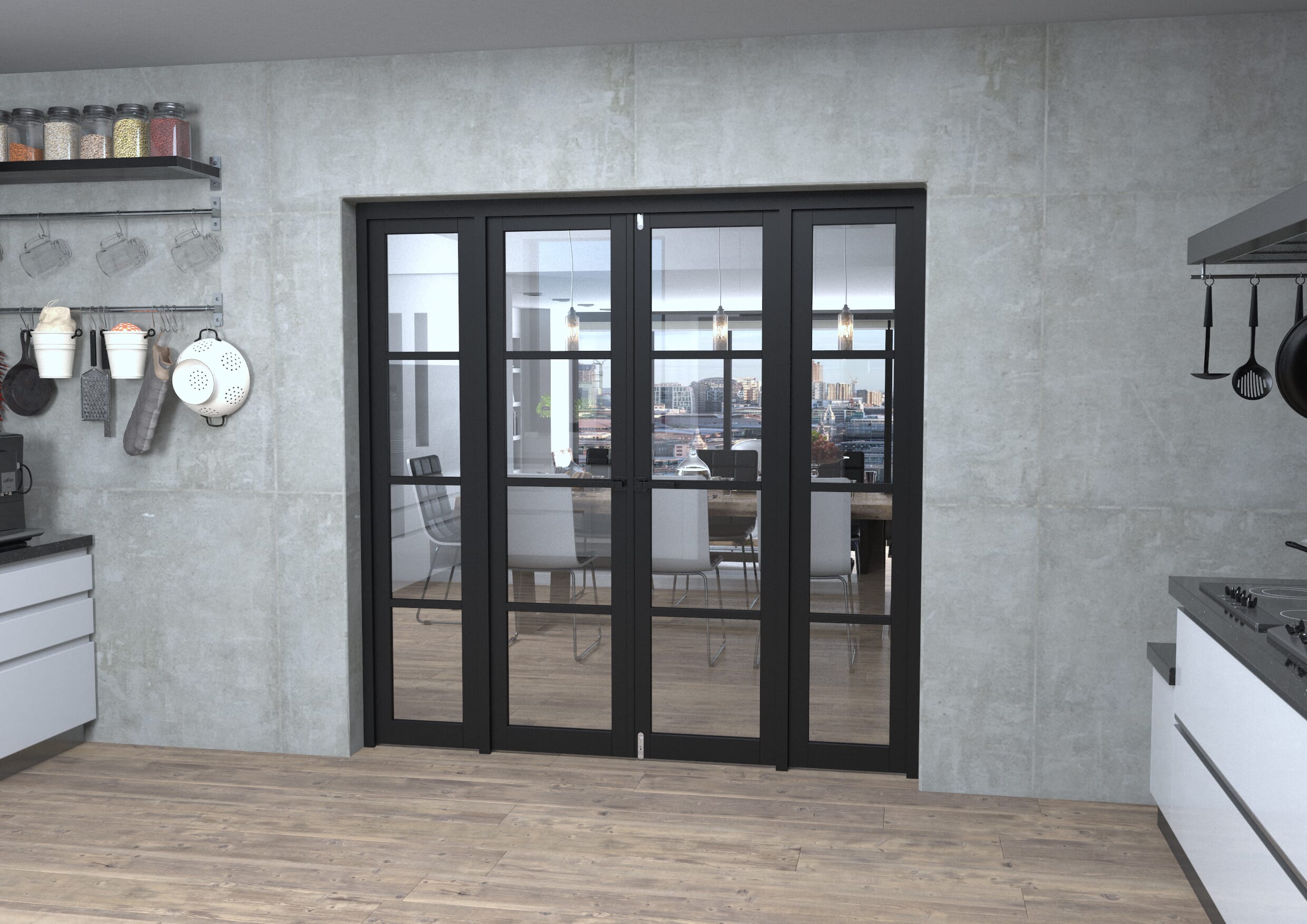 Black Kensington 4L Clear Glass Prefinished French Door Set 1998mm(W) x 2021mm(H)