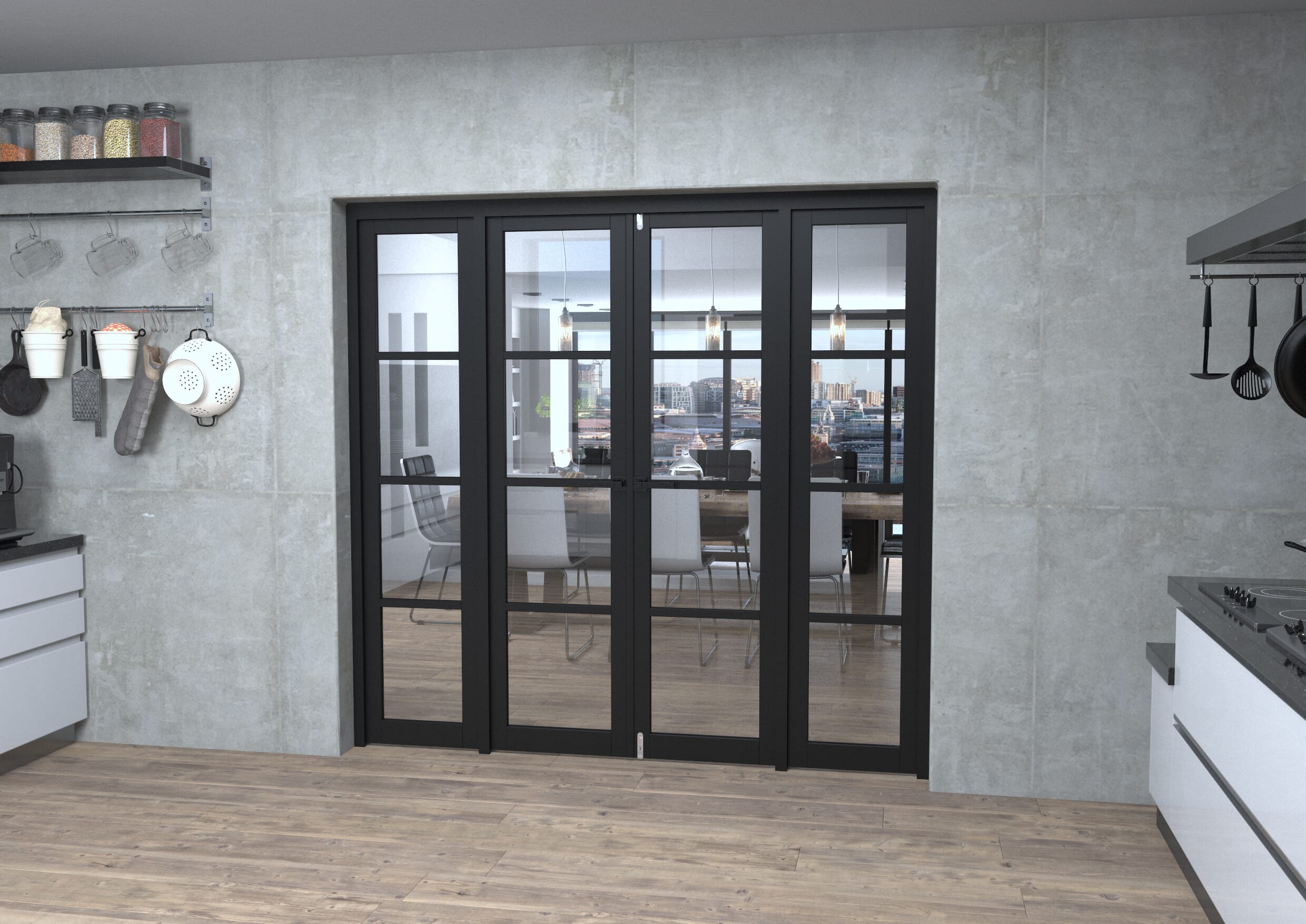 Black Kensington 4L Clear Glass Prefinished French Door Set 2074mm(W) x 2021mm(H)
