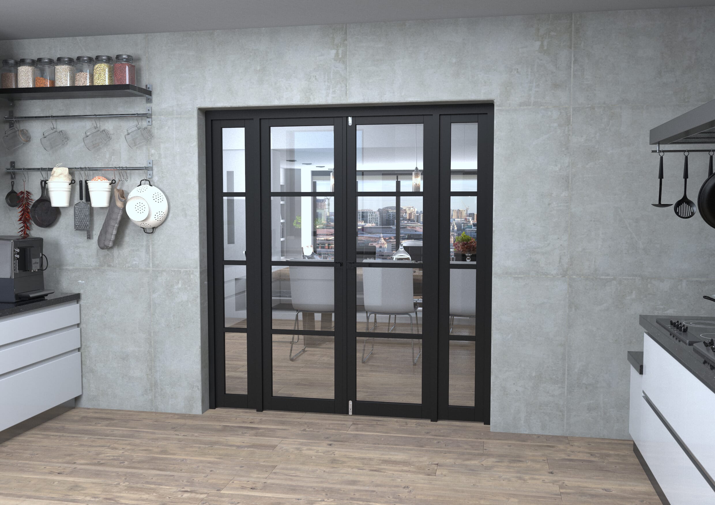 Black Kensington 4L Clear Glass Prefinished French Door Set 1850mm(W) x 2021mm(H)