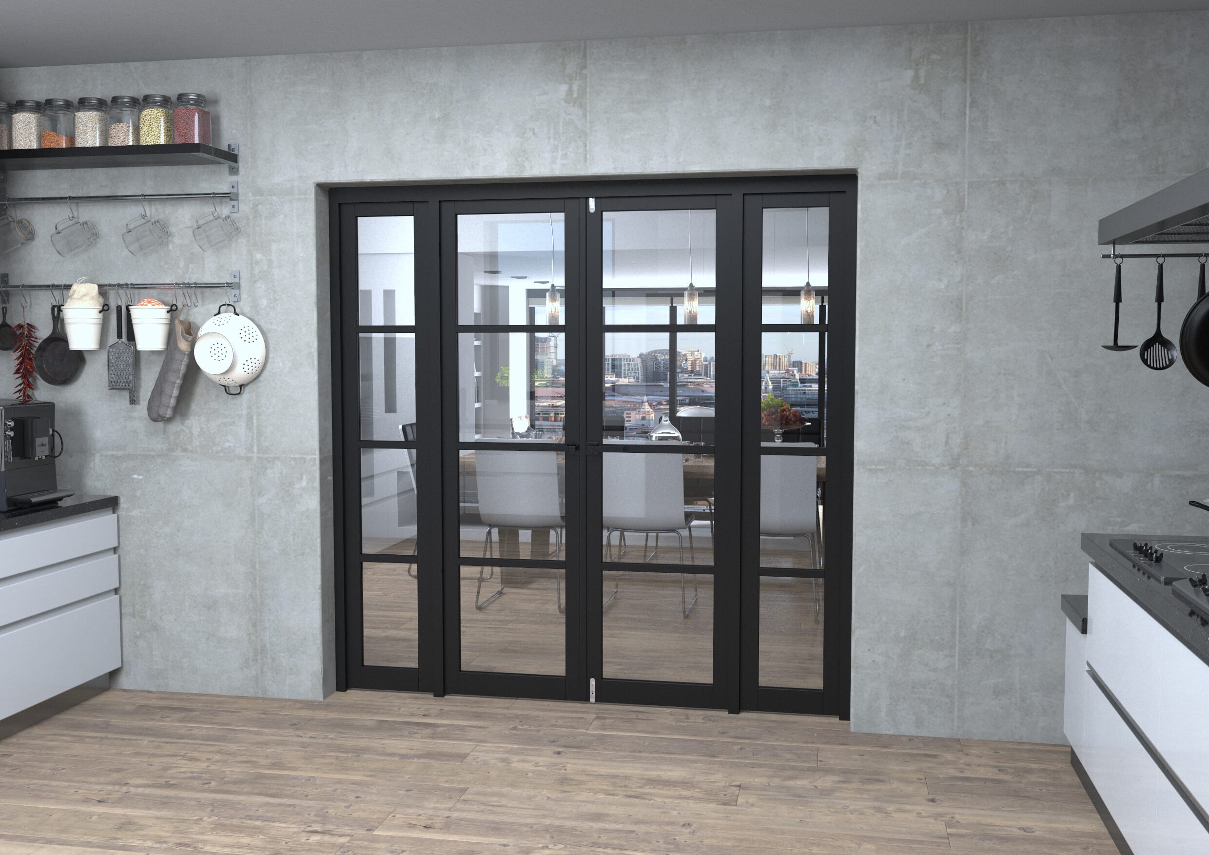 Black Kensington 4L Clear Glass Prefinished French Door Set 2002mm(W) x 2021mm(H)