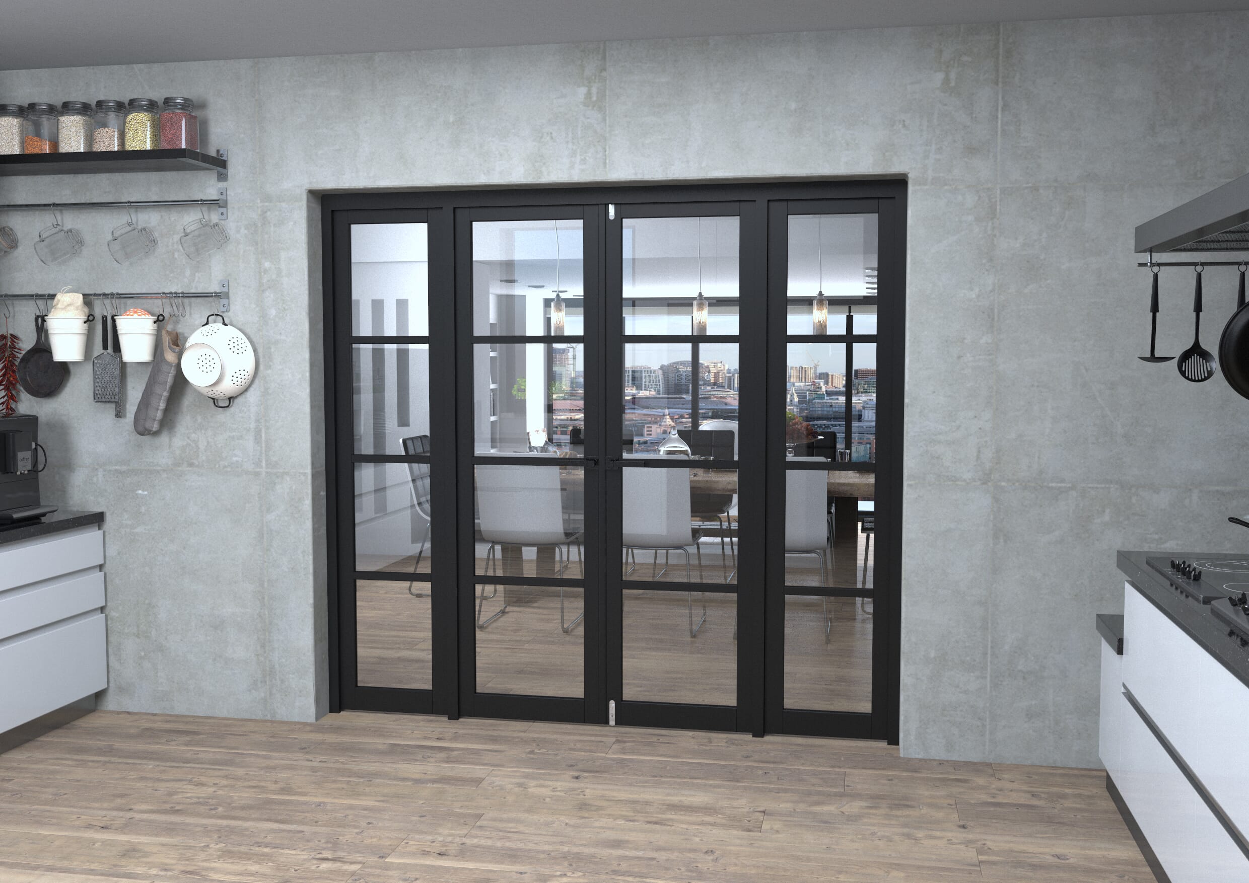 Black Kensington 4L Clear Glass Prefinished French Door Set 2154mm(W) x 2021mm(H)
