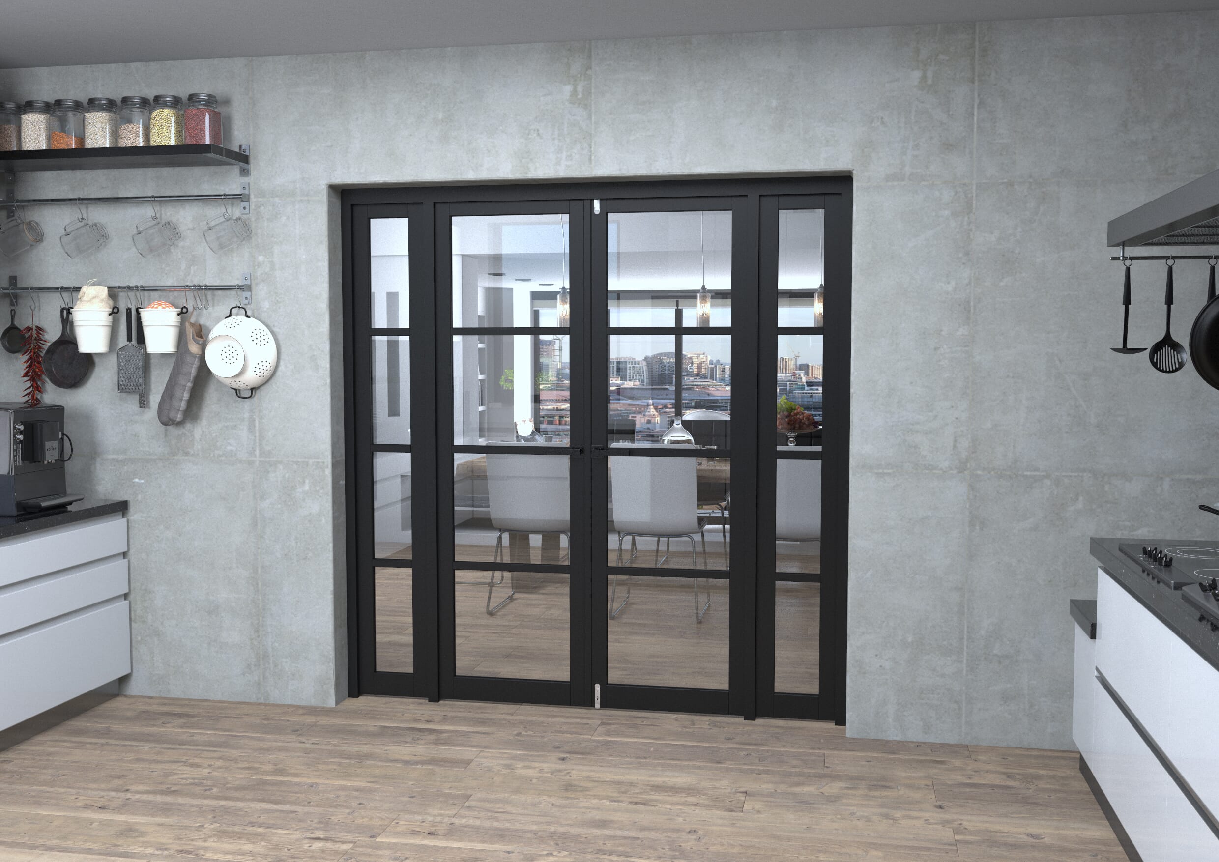 Black Kensington 4L Clear Glass Prefinished French Door Set 1924mm(W) x 2021mm(H)