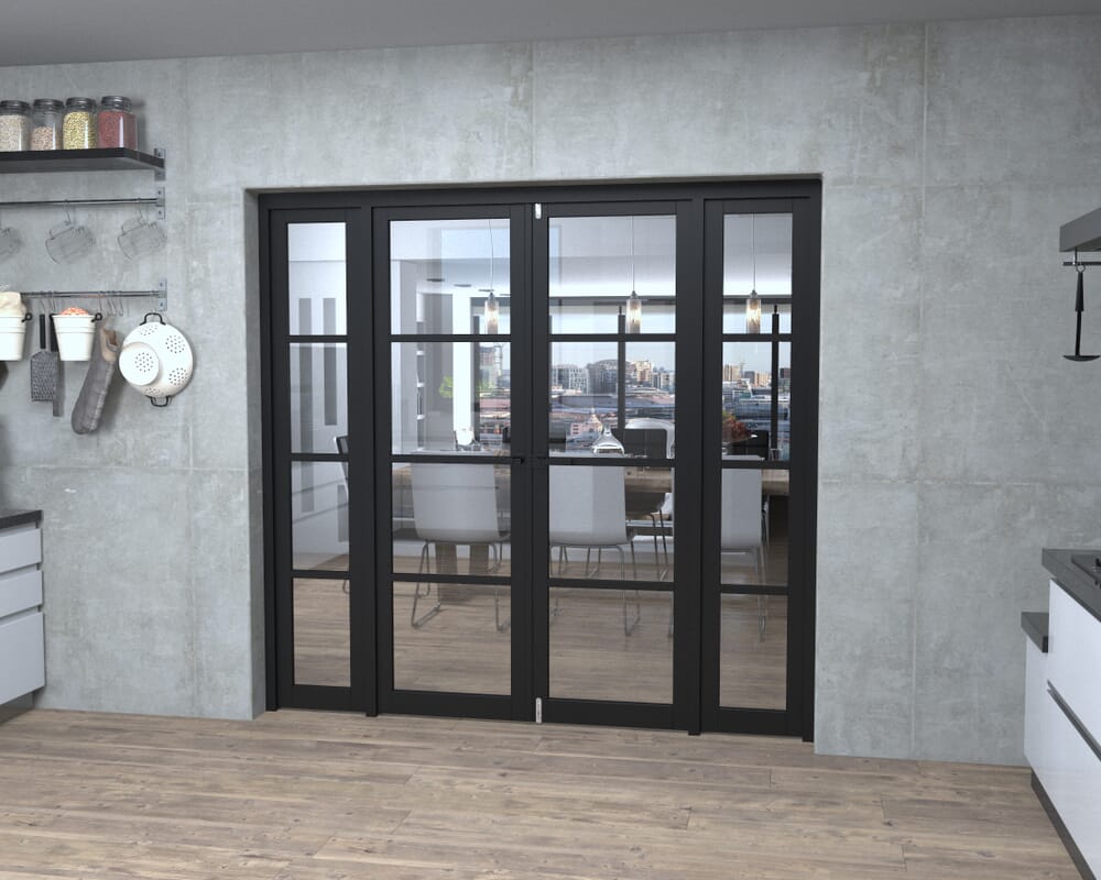 Black Kensington 4L Clear Glass Prefinished French Door Set 2076mm(W) x 2021mm(H)