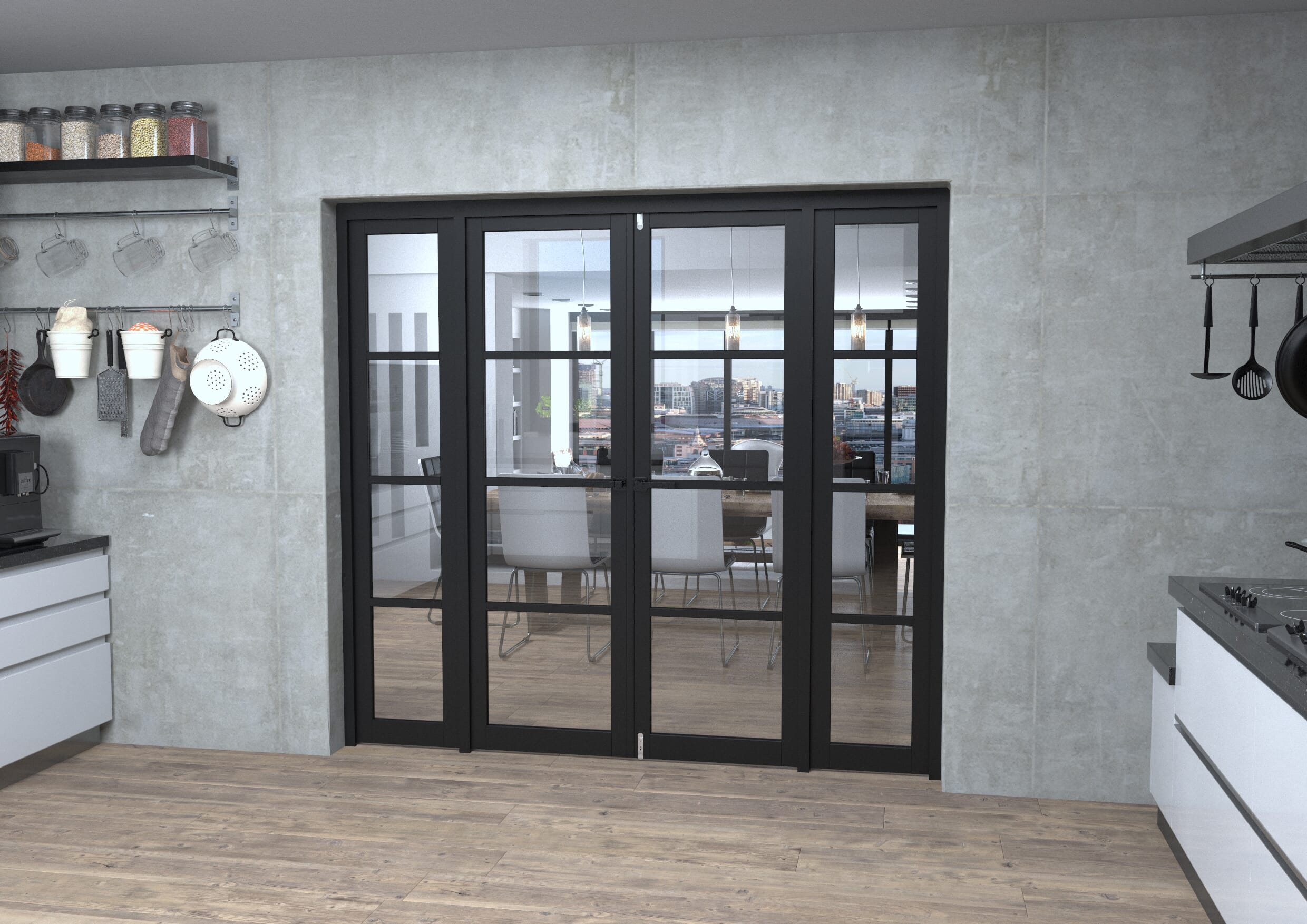 Black Kensington 4L Clear Glass Prefinished French Door Set 2152mm(W) x 2021mm(H)