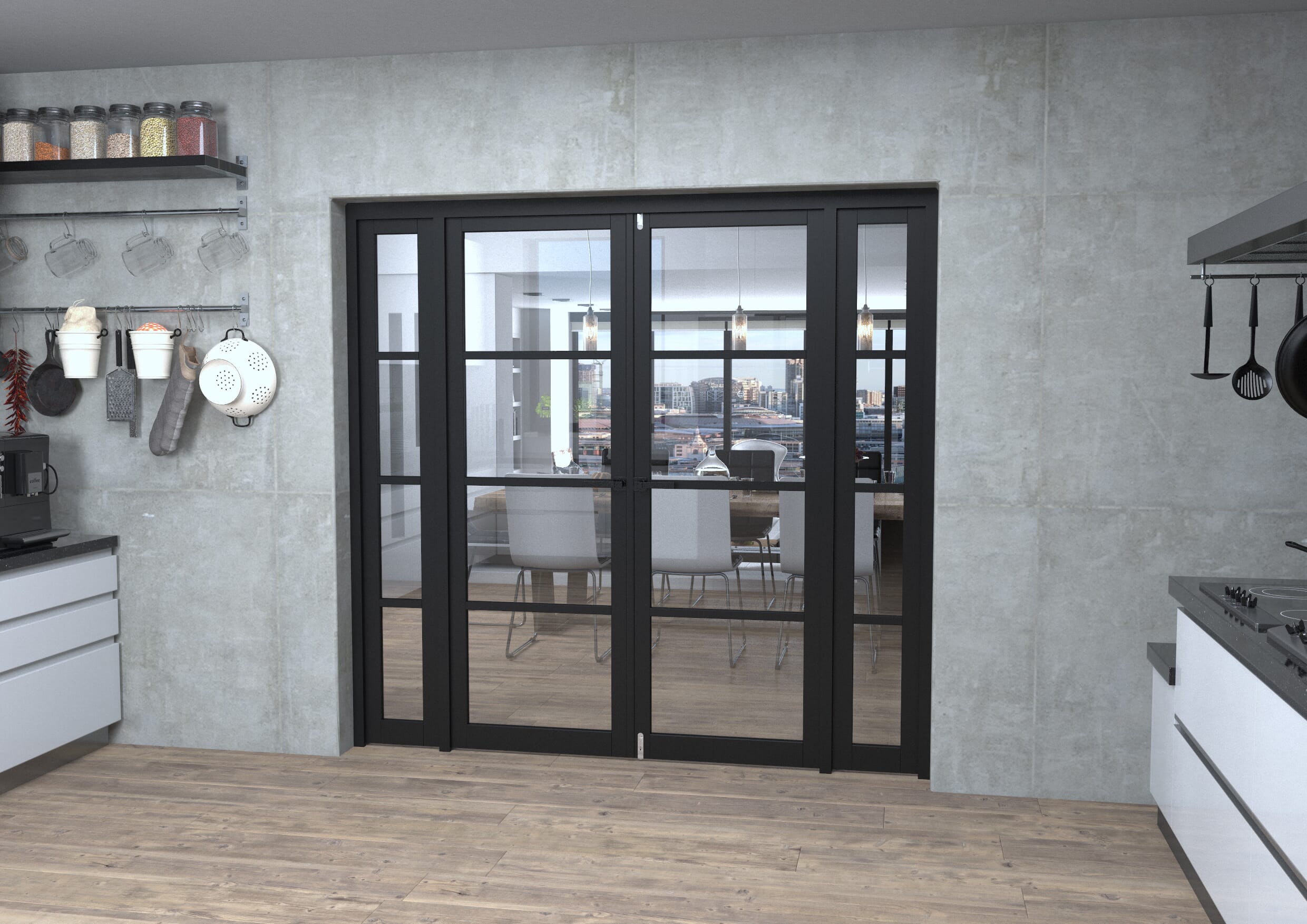 Black Kensington 4L Clear Glass Prefinished French Door Set 2076mm(W) x 2021mm(H)