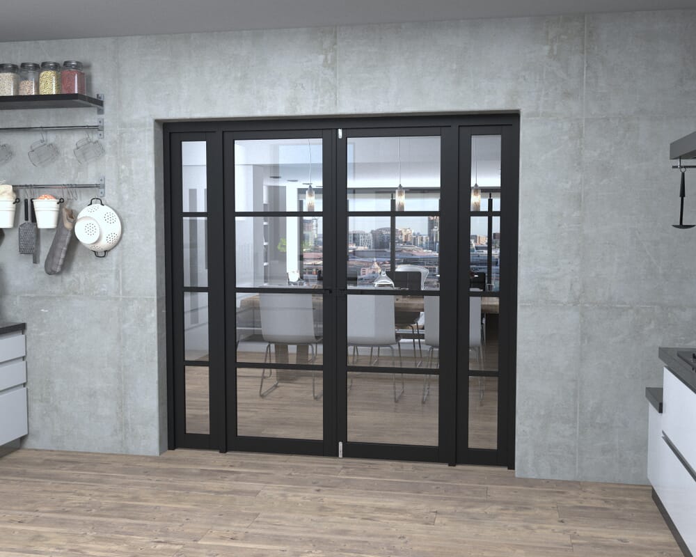 Black Kensington 4L Clear Glass Prefinished French Door Set 2076mm(W) x 2021mm(H)